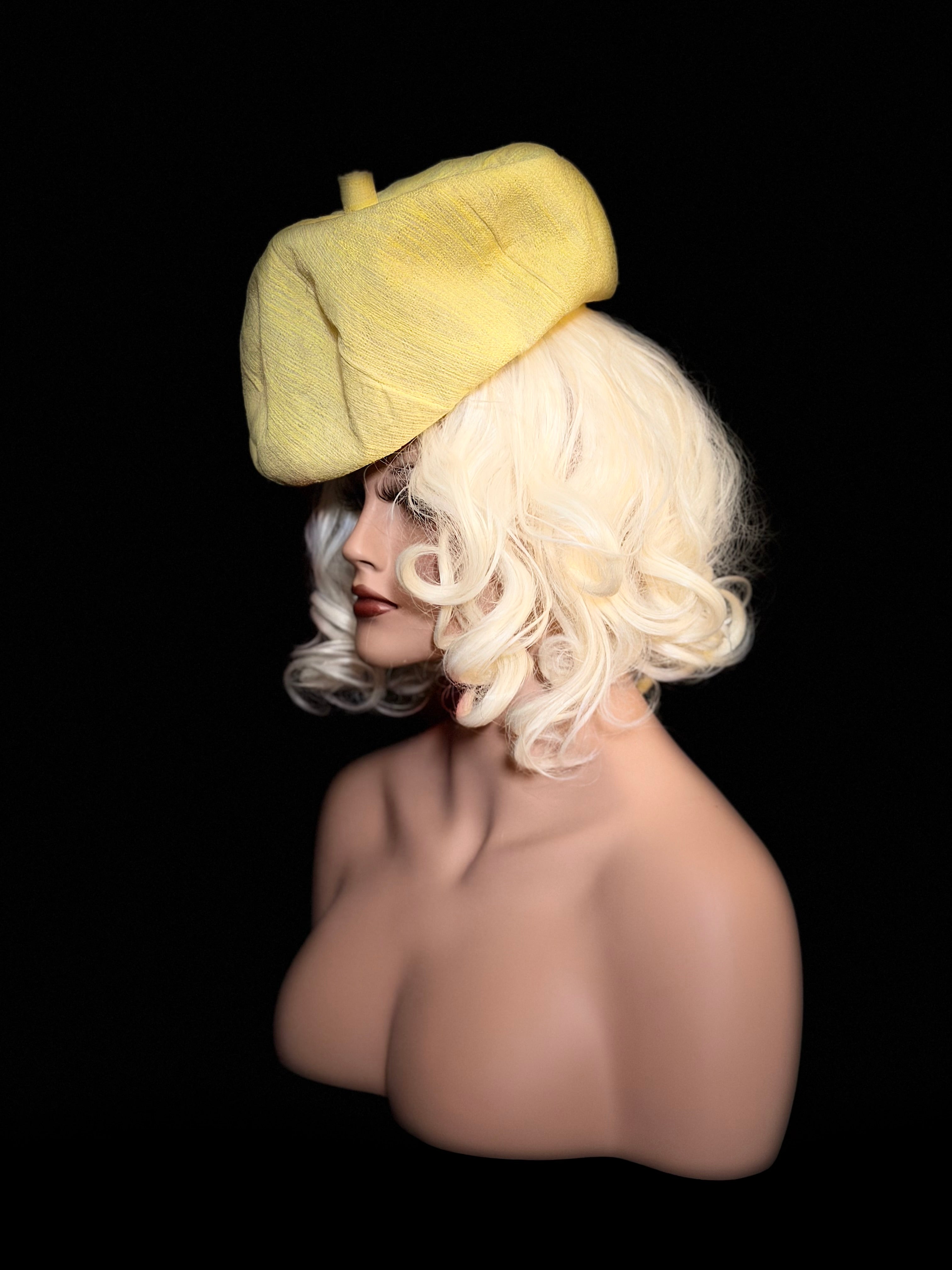 Mid-Century Sculptural Hat - Structured Papier-Mâché Form in Textured Silk-Like Fabric