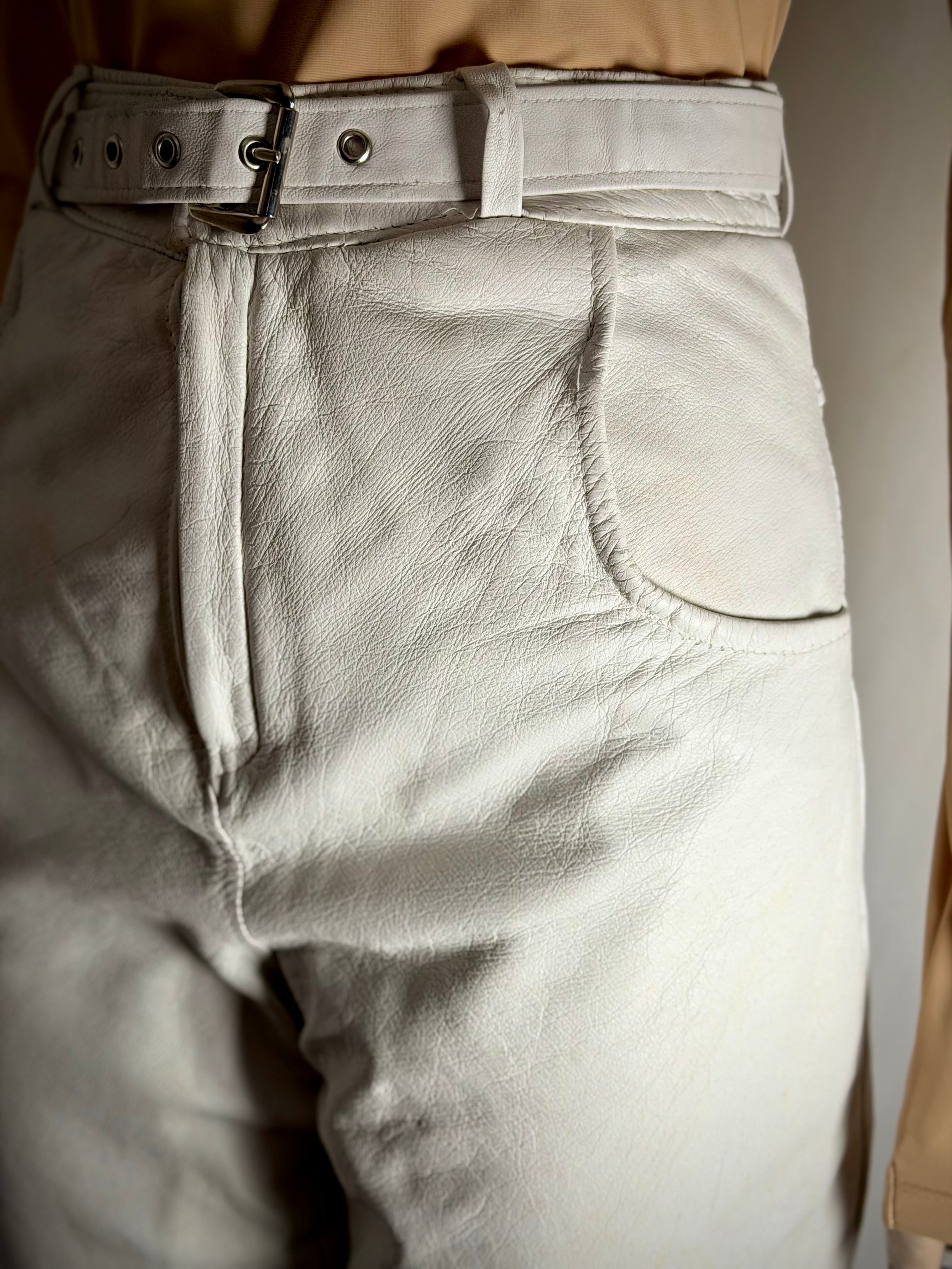 Vintage Late 1980s White Leather High-Waisted Tapered Pants