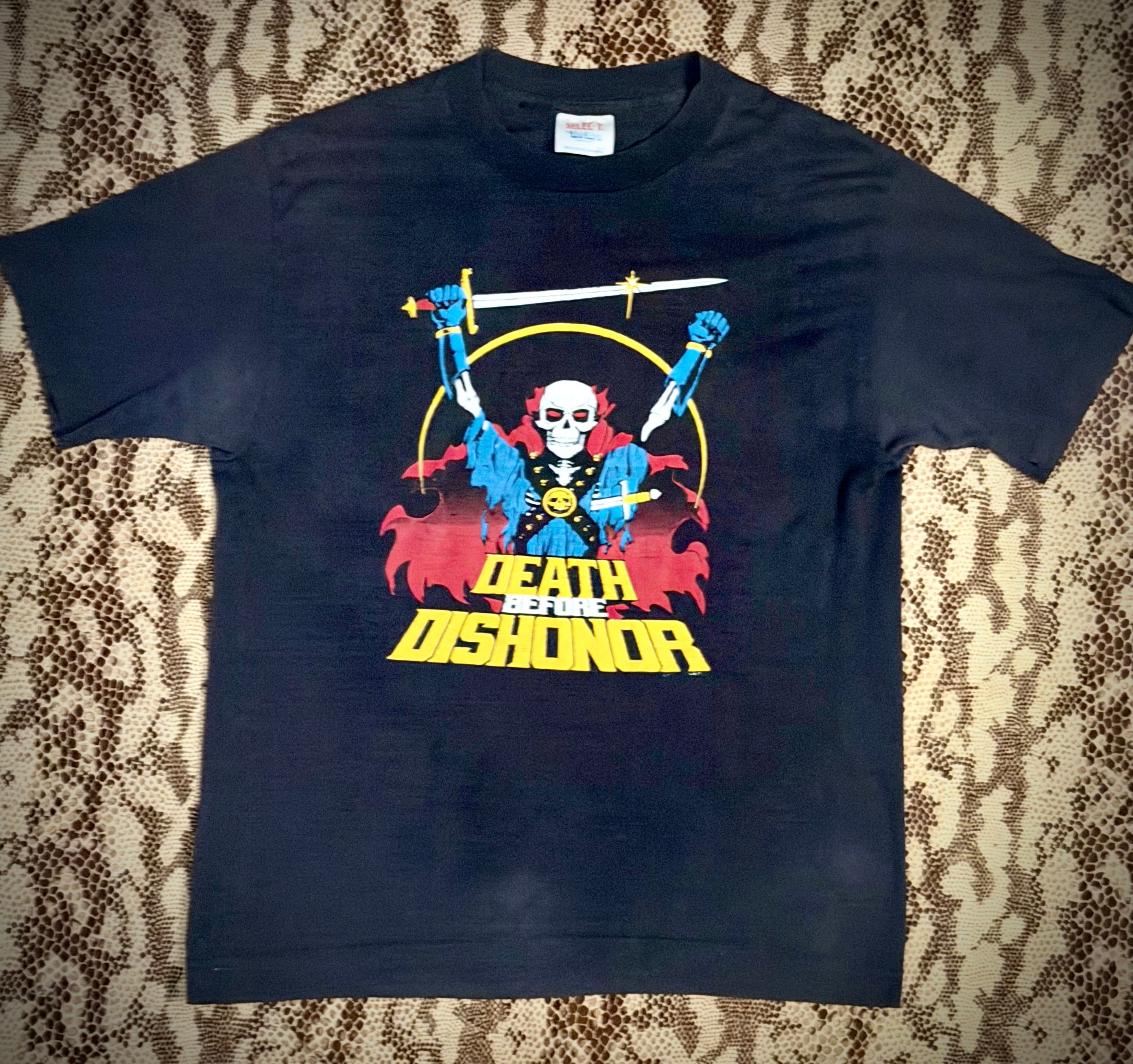 Rare 1970s Motorcycle Club T-Shirt Single Stitch Skull Death Before Dishonor Dual-Sided Made in USA