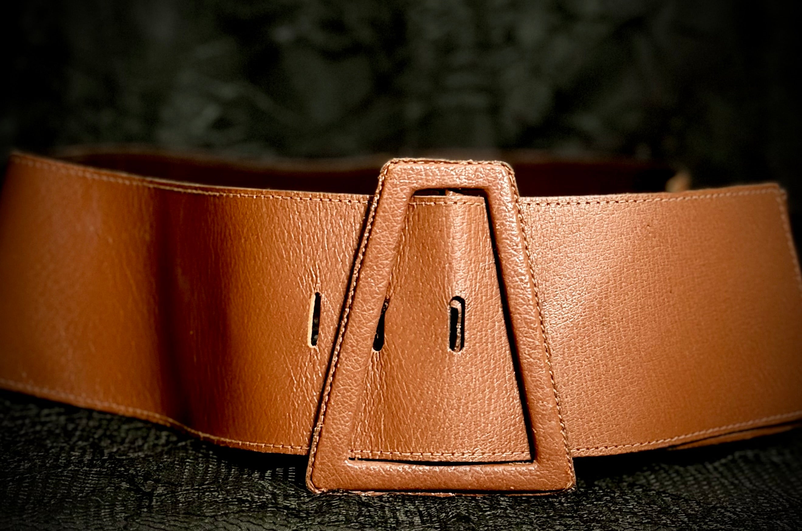 Yves Saint Laurent Wide Waist Belt - Structured Leather, Tan Brown, Late 1980s-Early 1990s