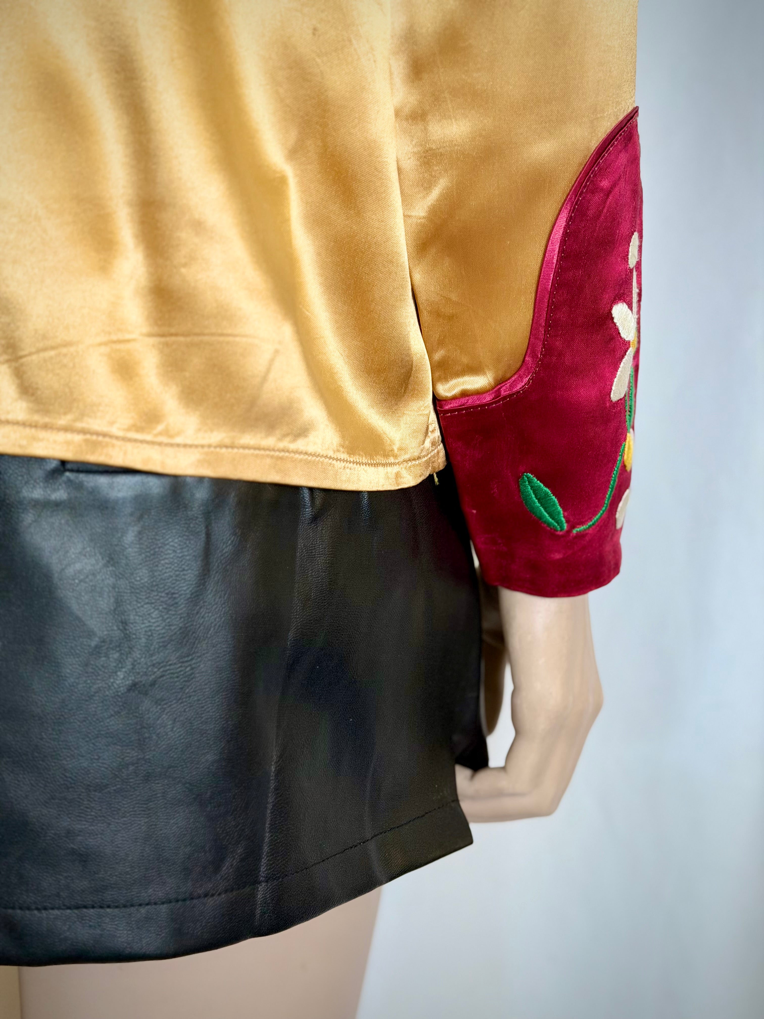 1940s Hand Embroidered Satin Western Shirt