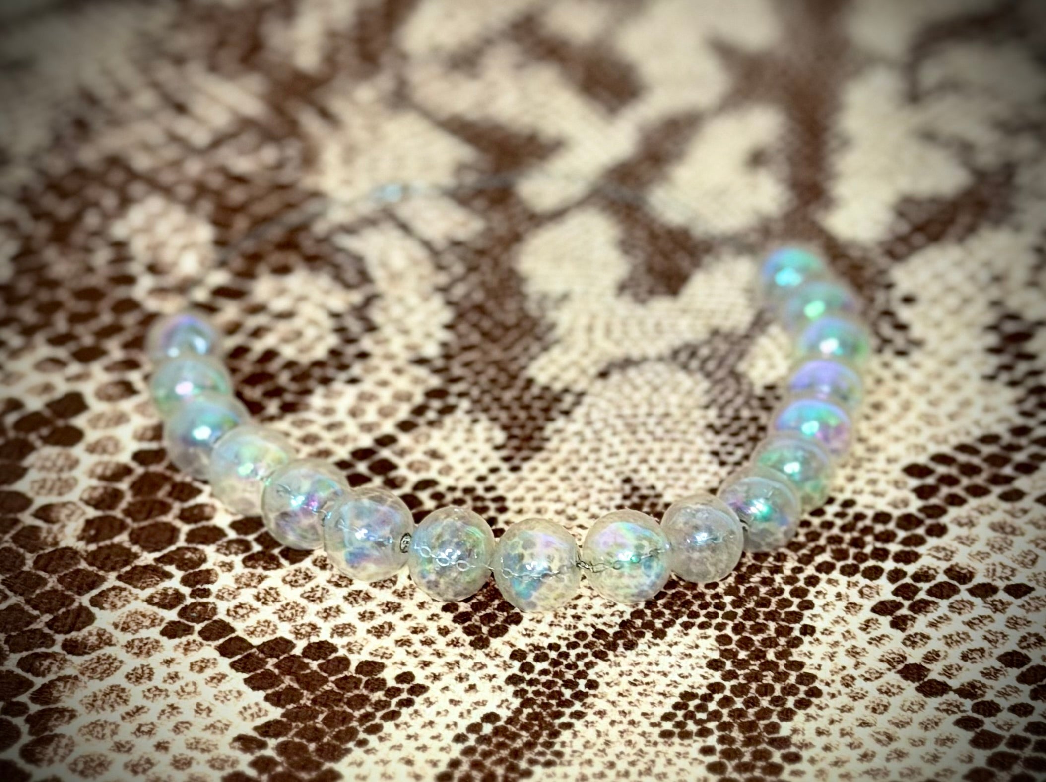 1940s Blown Glass Soap Bubble Necklace | Iridescent Glass Beads | Mid Century Jewellery
