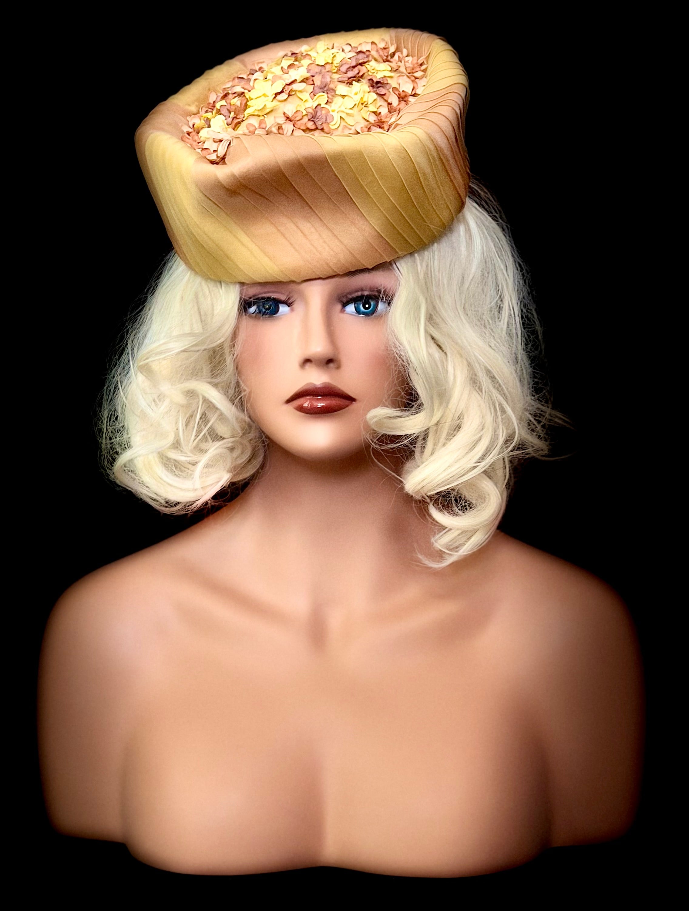 1960s Couture Silk Floral Pillbox Hat