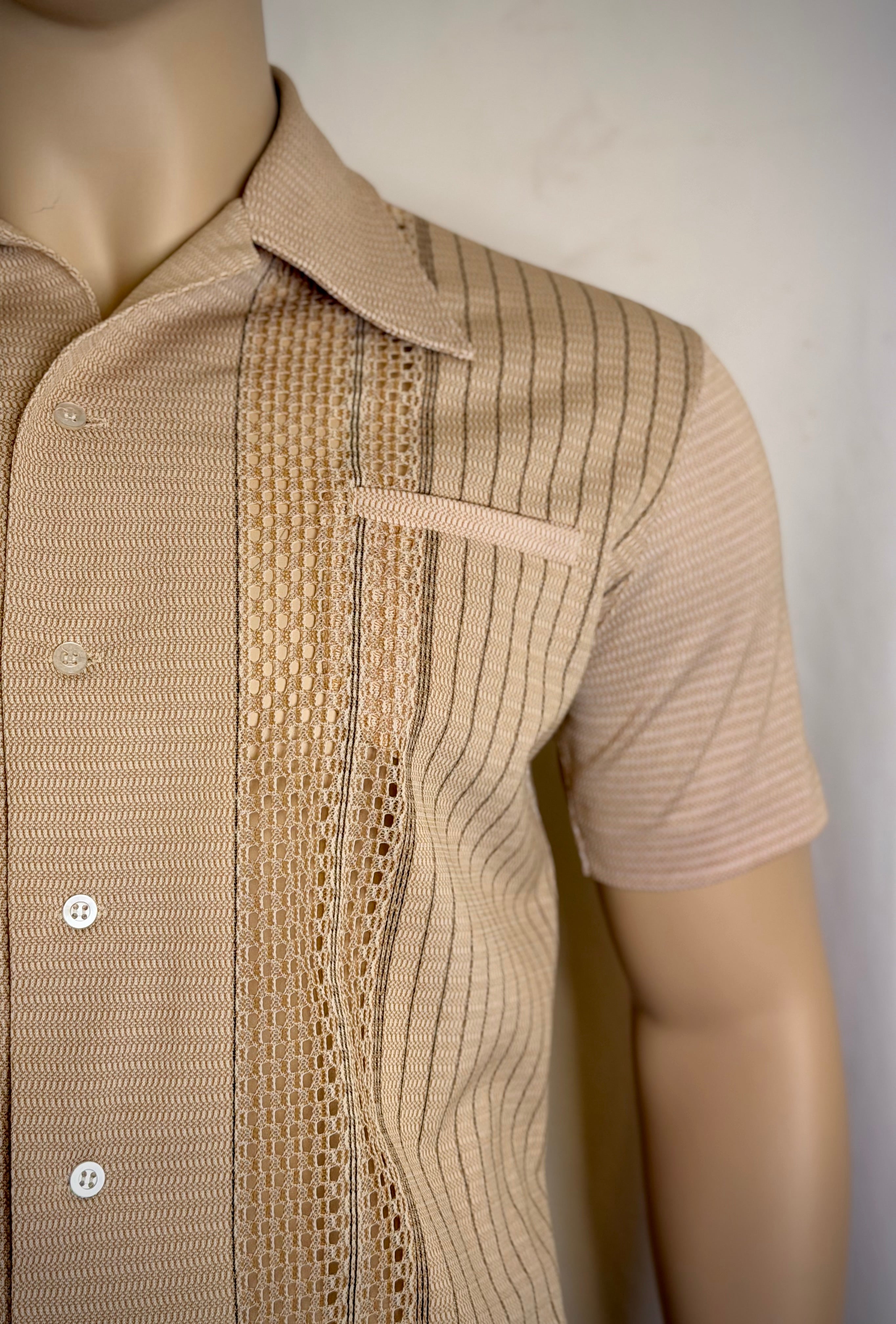 Late 1960s Early 1970s Sheer Openwork Knit Panel Shirt- Made in Korea