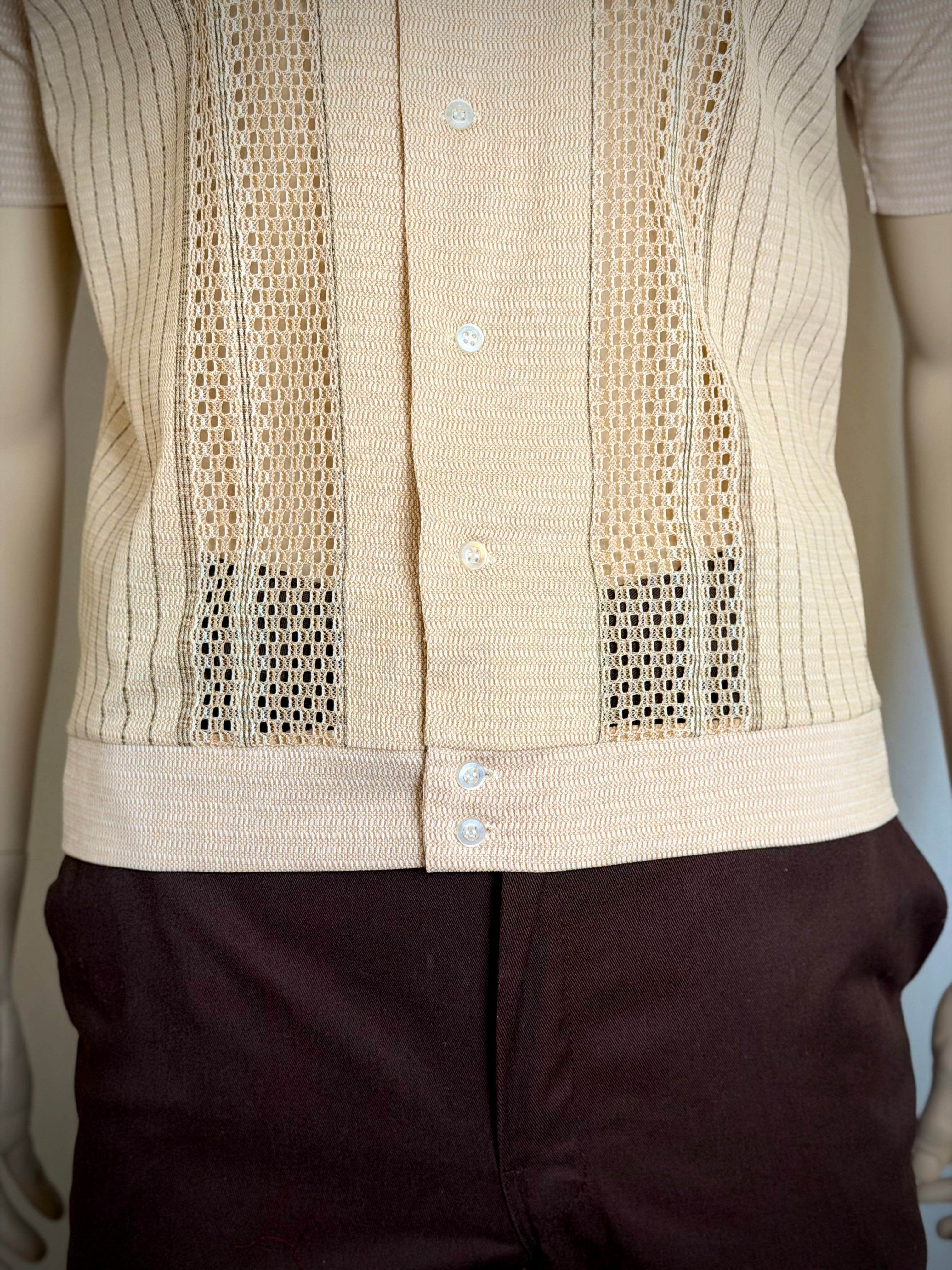Late 1960s Early 1970s Sheer Openwork Knit Panel Shirt- Made in Korea