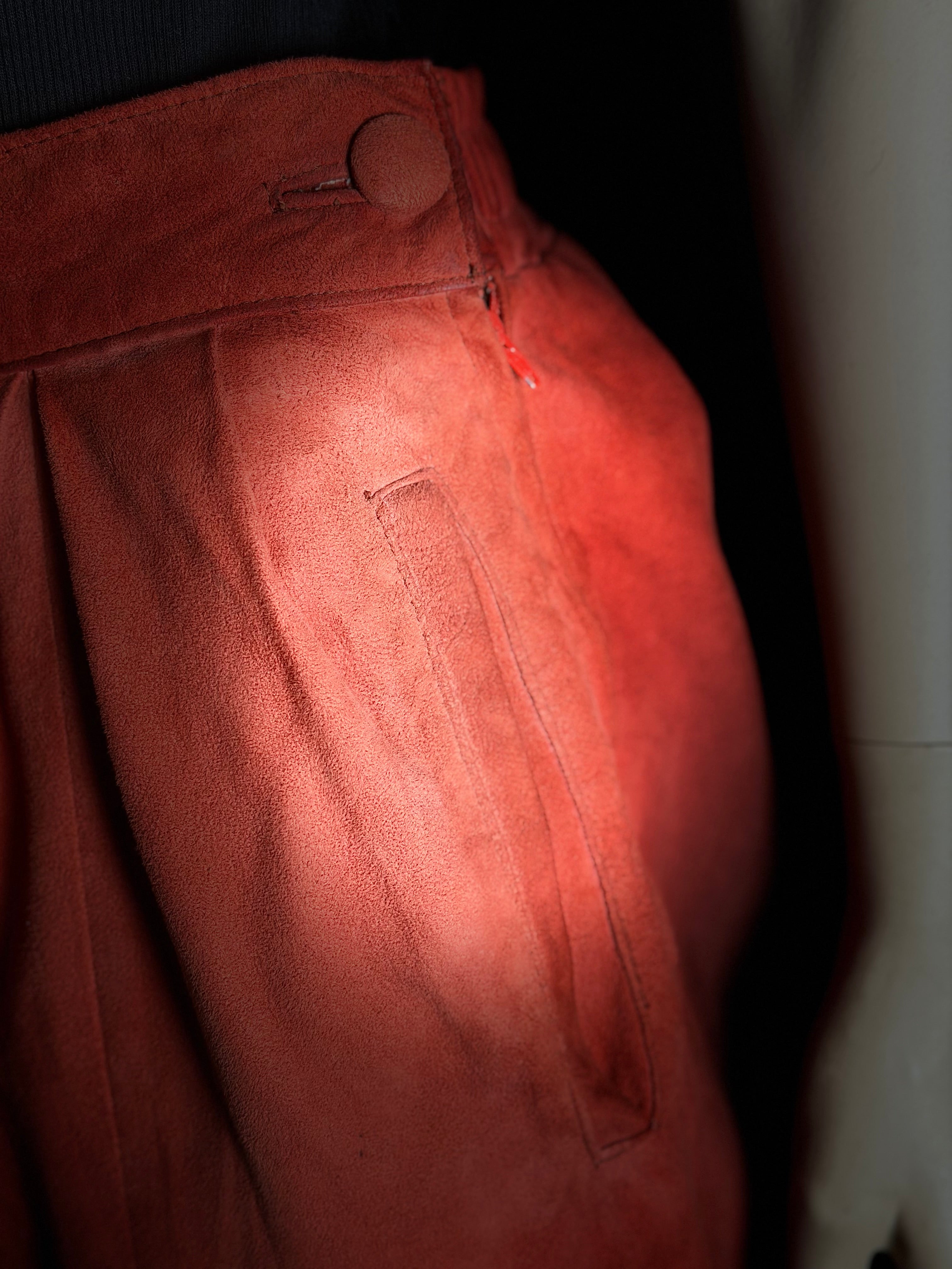 Vintage Suede Wide-Leg Shorts - Peach-Rust Tone, Fully Lined