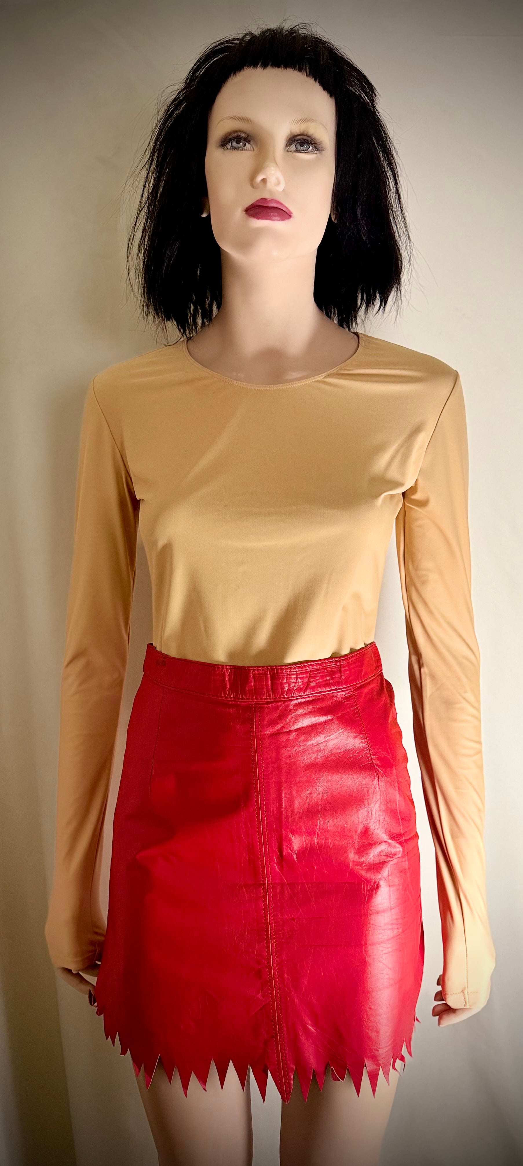 1980s Toff London Red Leather
Jagged Hem Mini Skirt