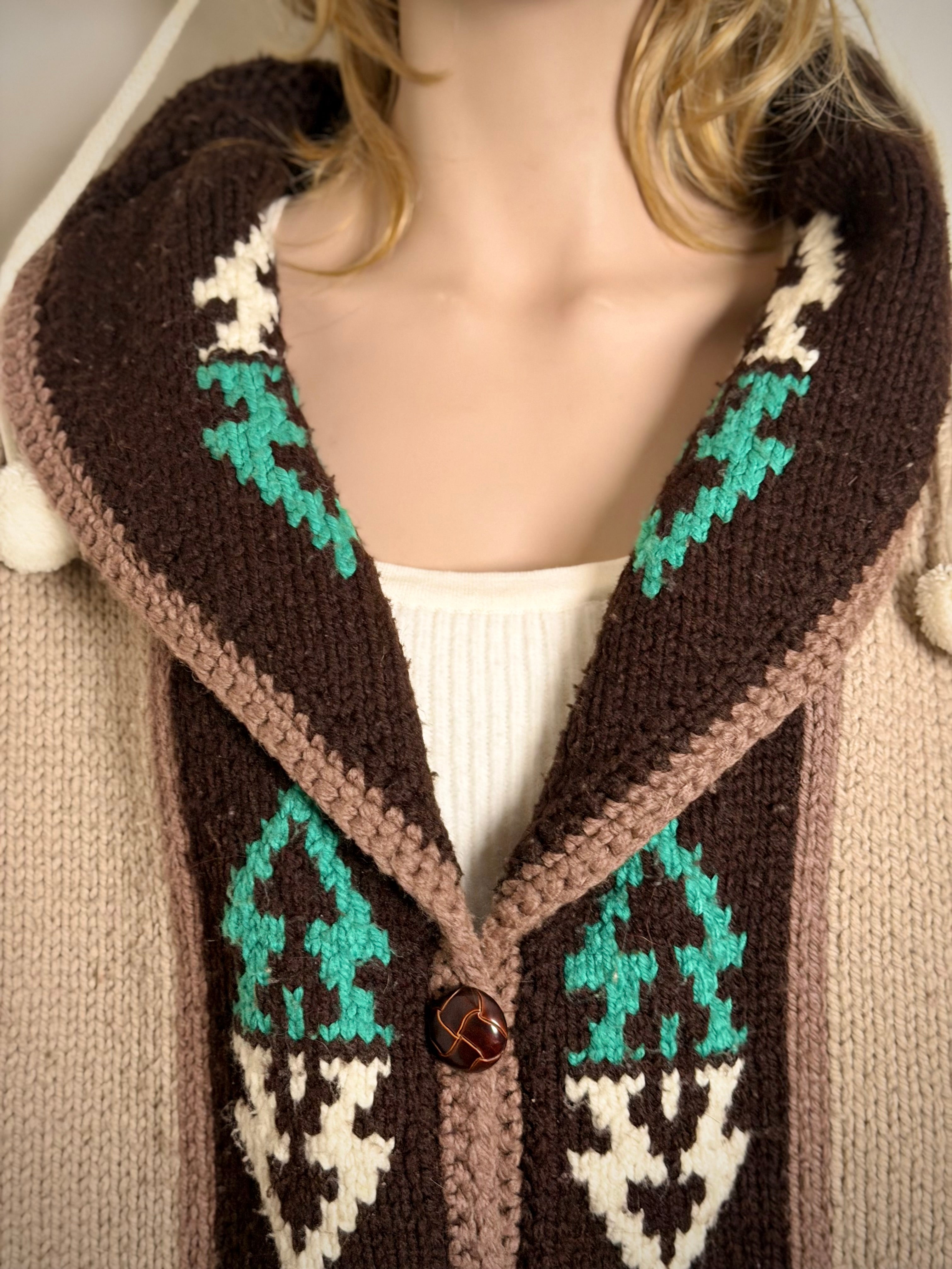 Authentic Vintage Cowichan Cardigan - Hand-Knit Wool