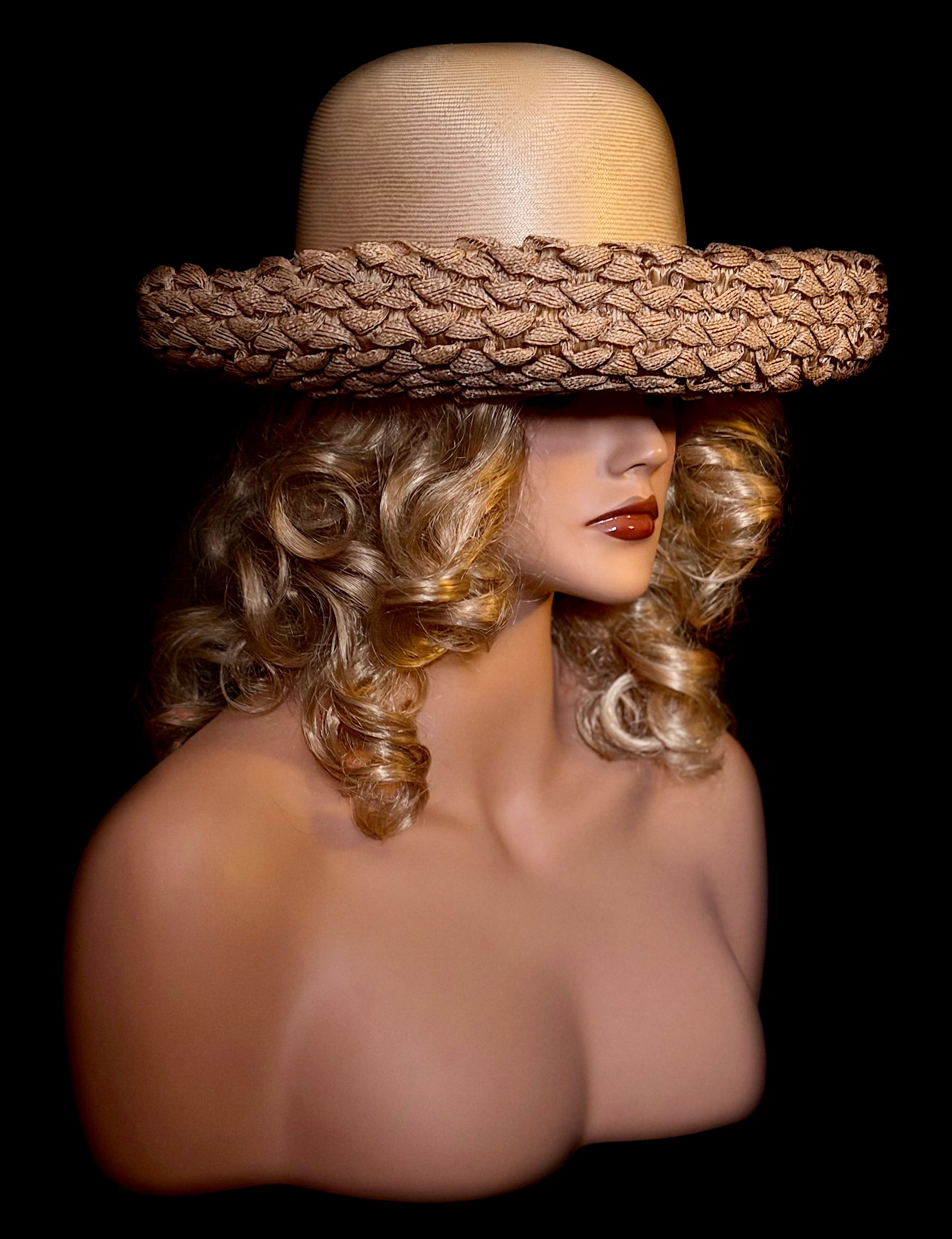 Mid-Century Straw Hat by MK Milliners Sydney - Sculptural Braided Brim