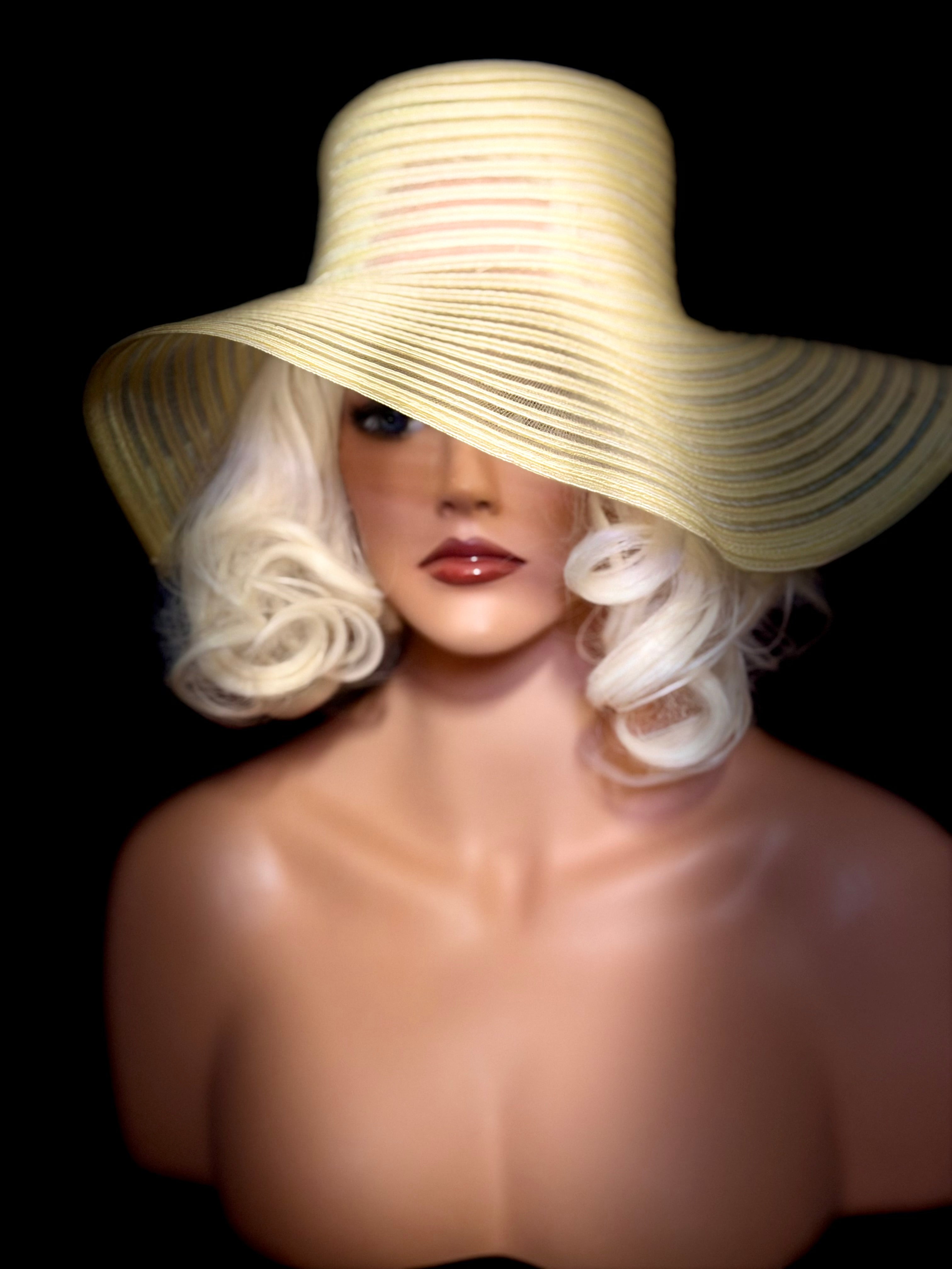 Late 1960s / Early 1970s Sheer Straw Wide-Brim Hat with Underlay