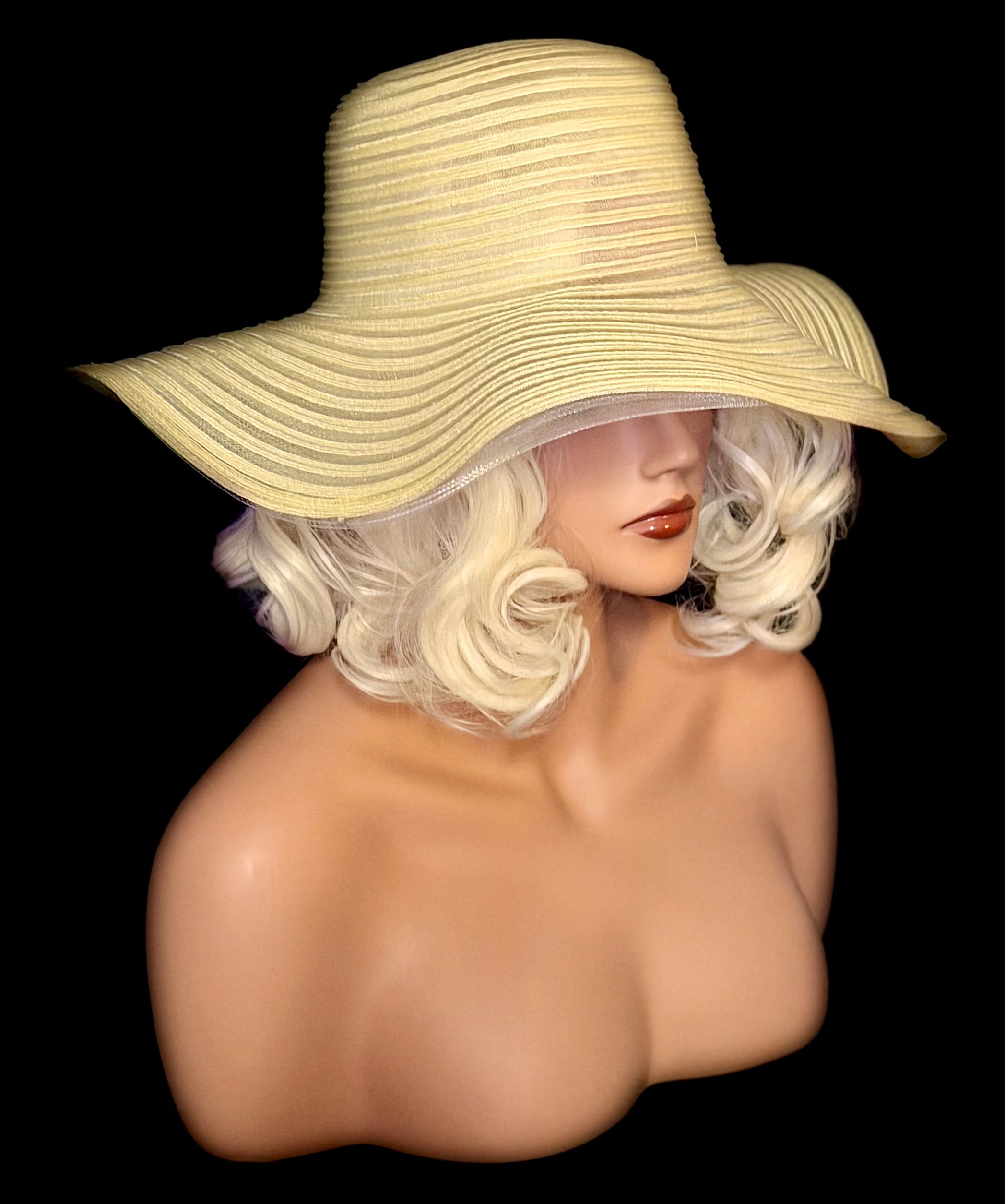 Late 1960s / Early 1970s Sheer Straw Wide-Brim Hat with Underlay