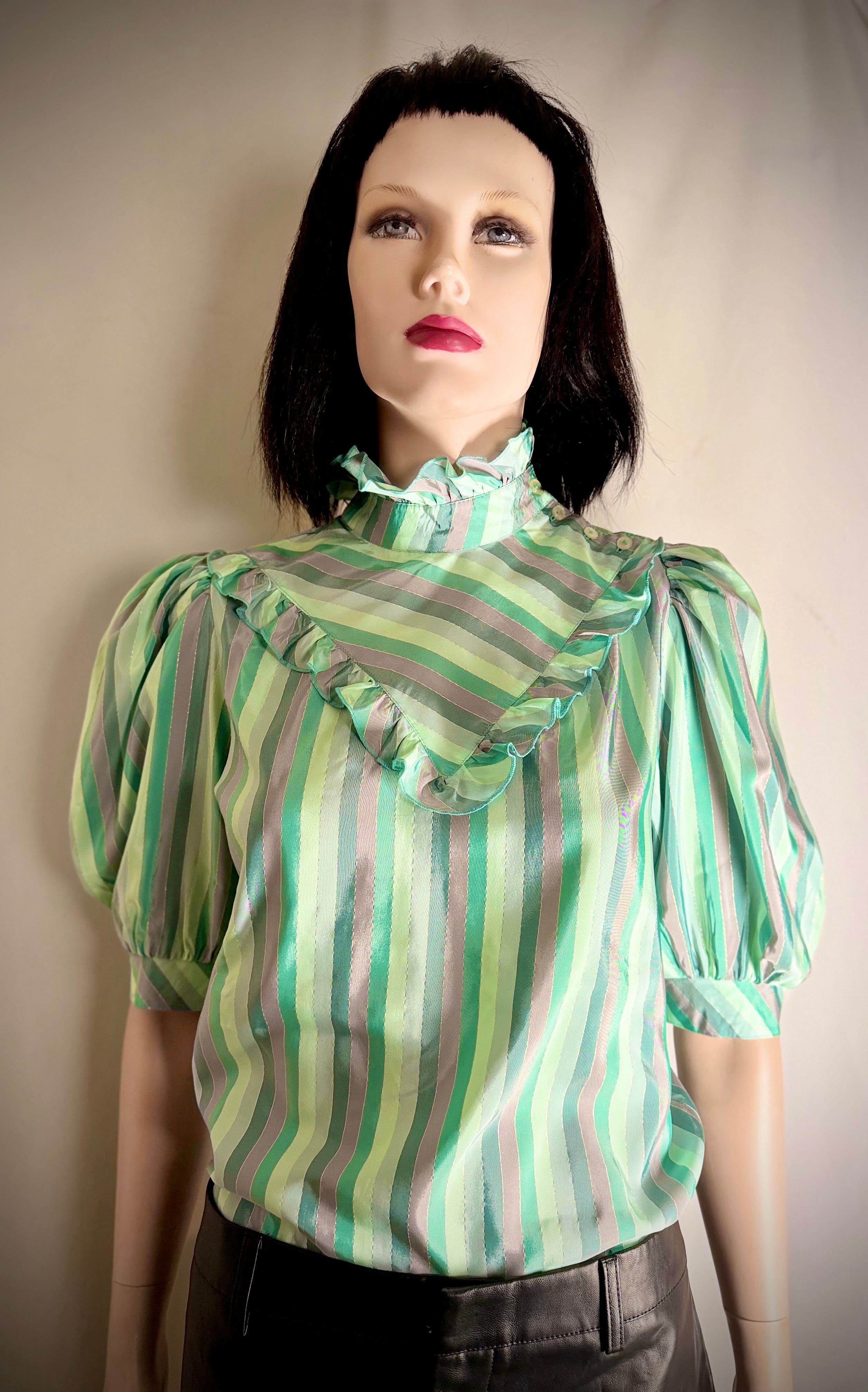 1980s Metallic Stripe Victoriana Blouse