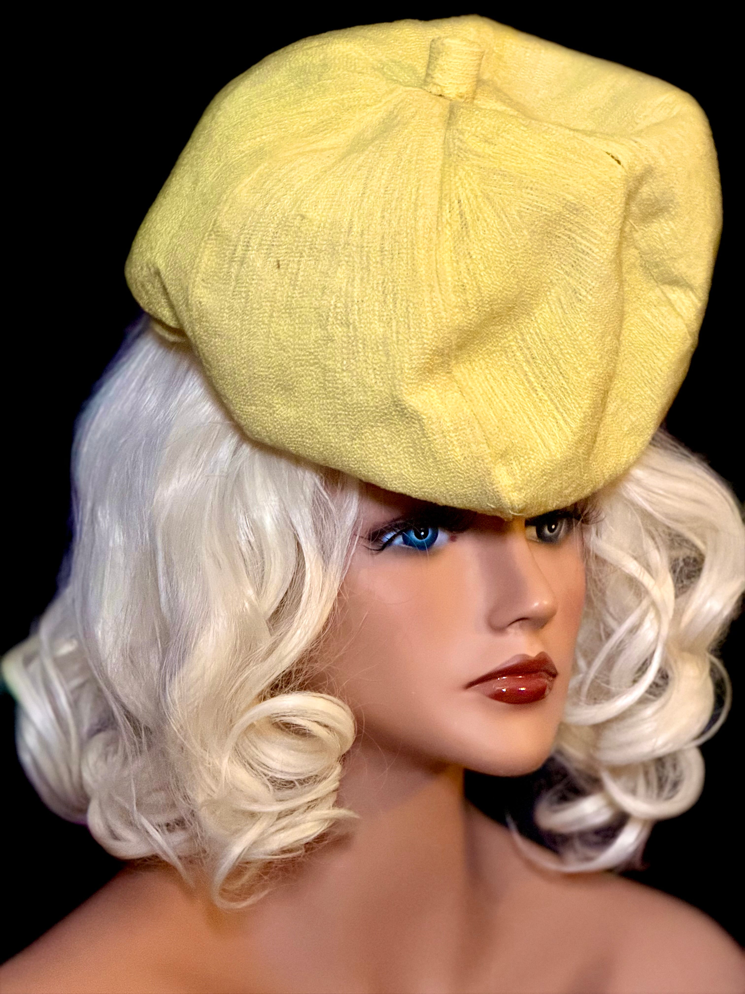 Mid-Century Sculptural Hat - Structured Papier-Mâché Form in Textured Silk-Like Fabric