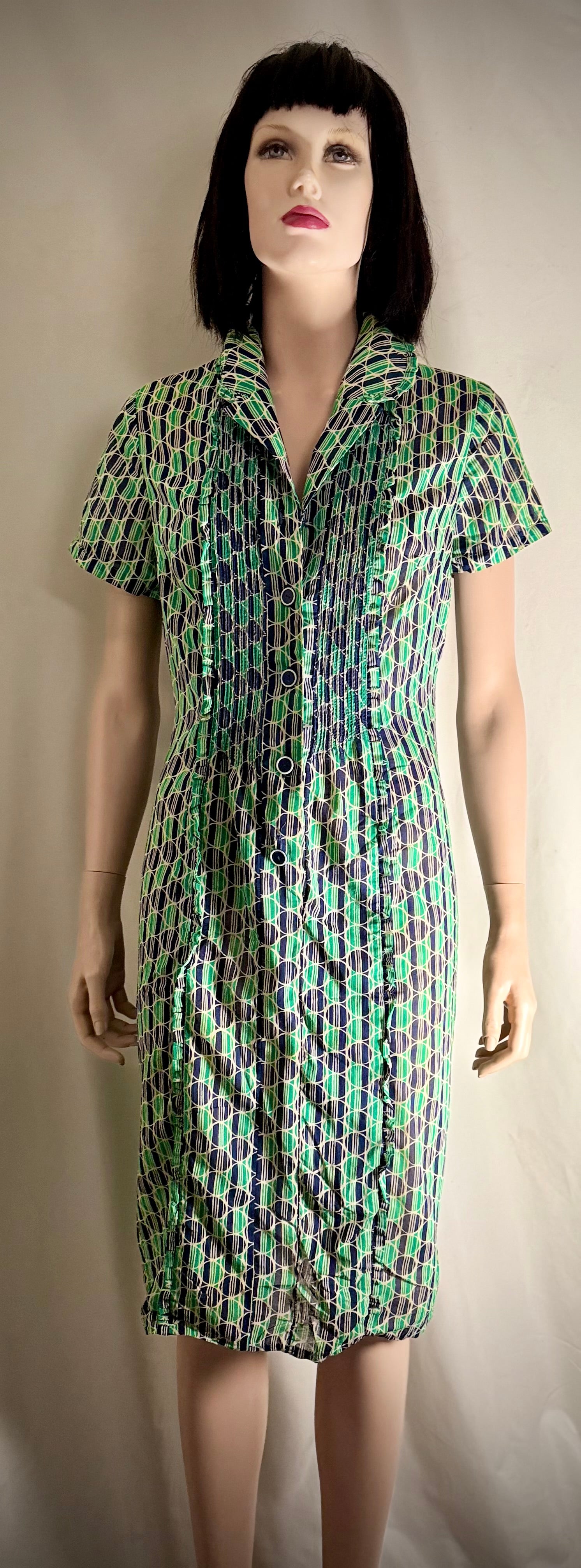 1960s Fifth Avenue Frock Geometric Print Cotton Day Dress