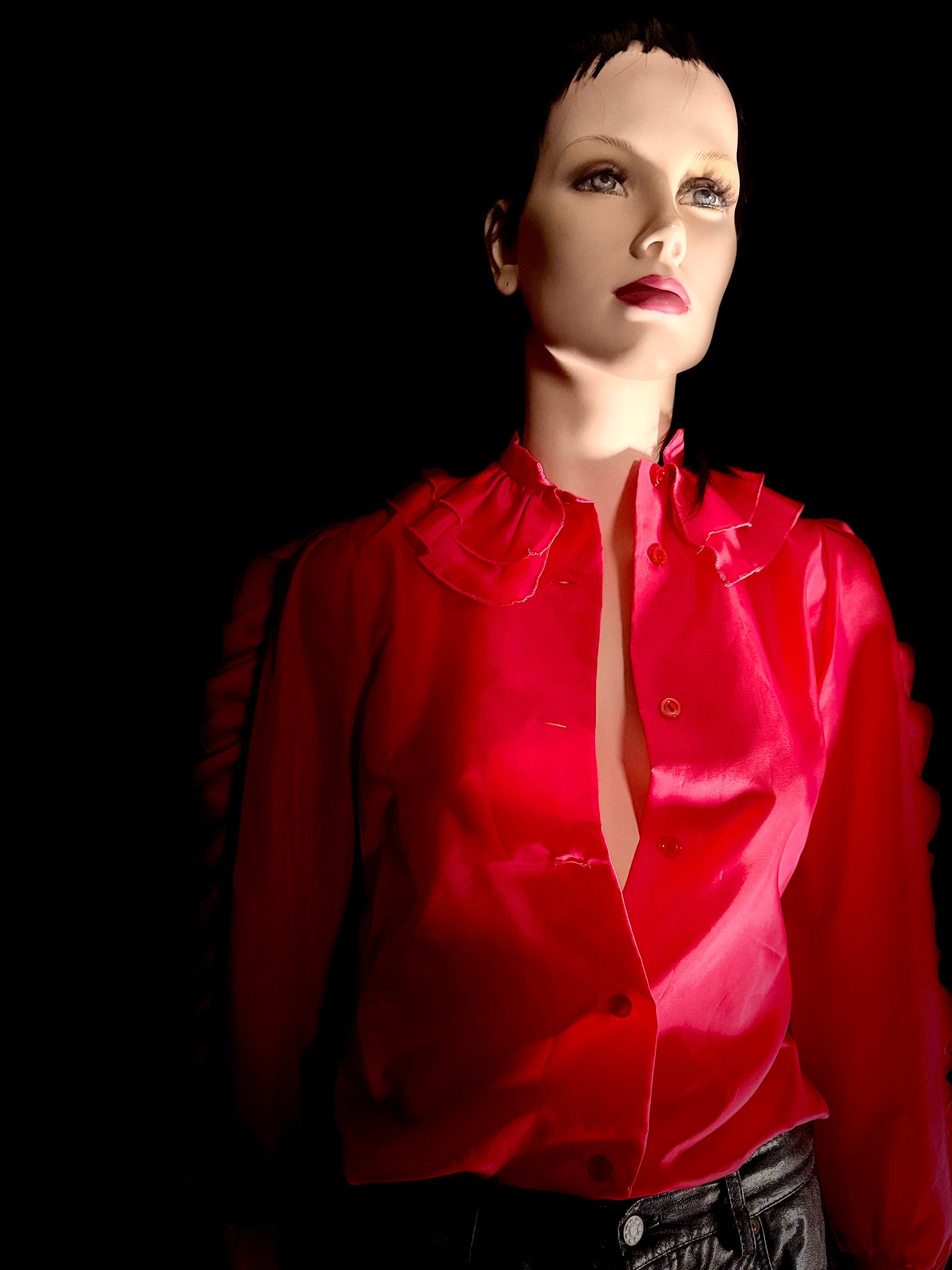 Hot Pink Ruffle Statement Blouse | 80s-90s