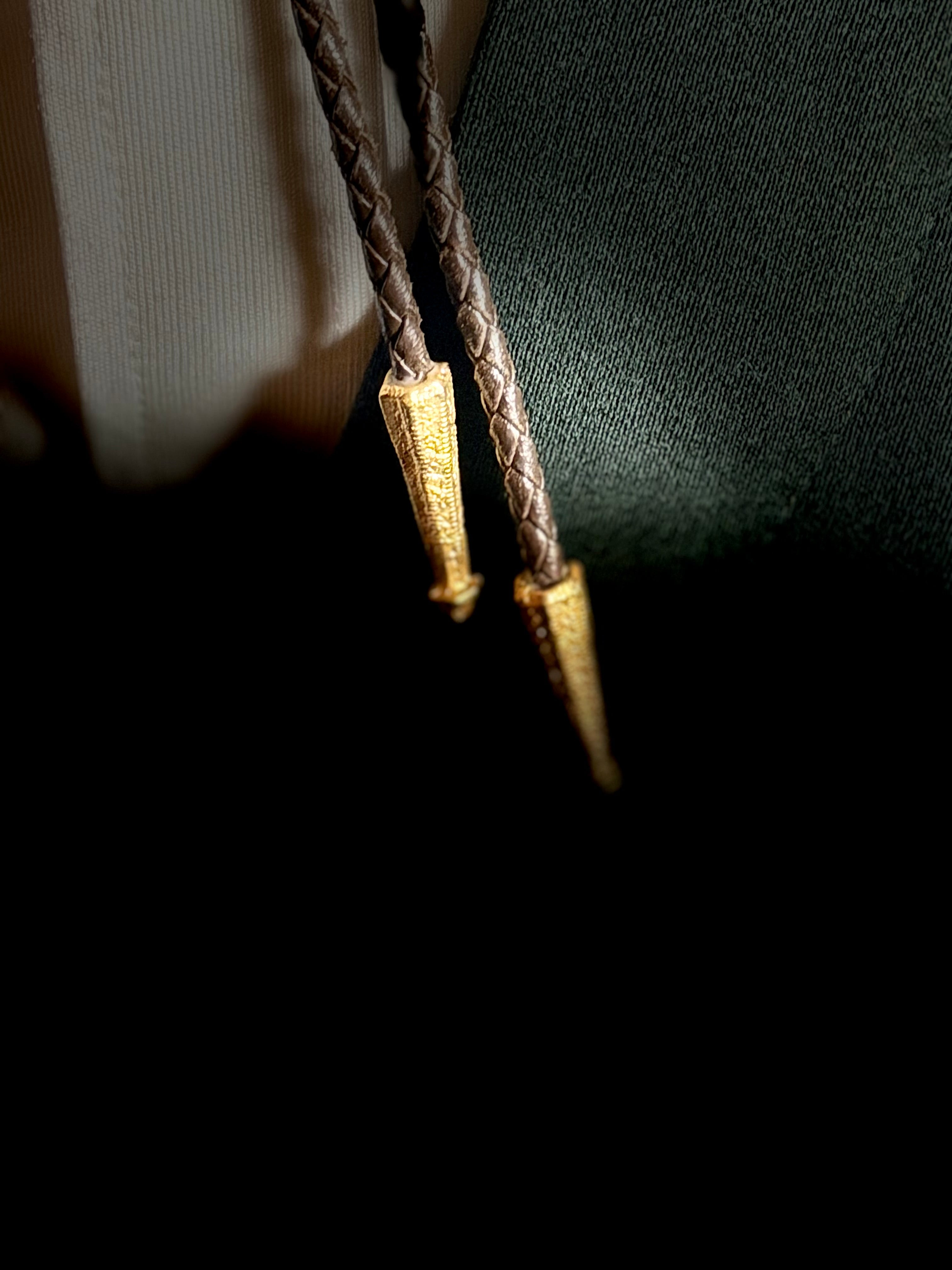 Vintage Gold Cowboy Boot Bolo Tie | Western Leather Bolo | Mid-Century