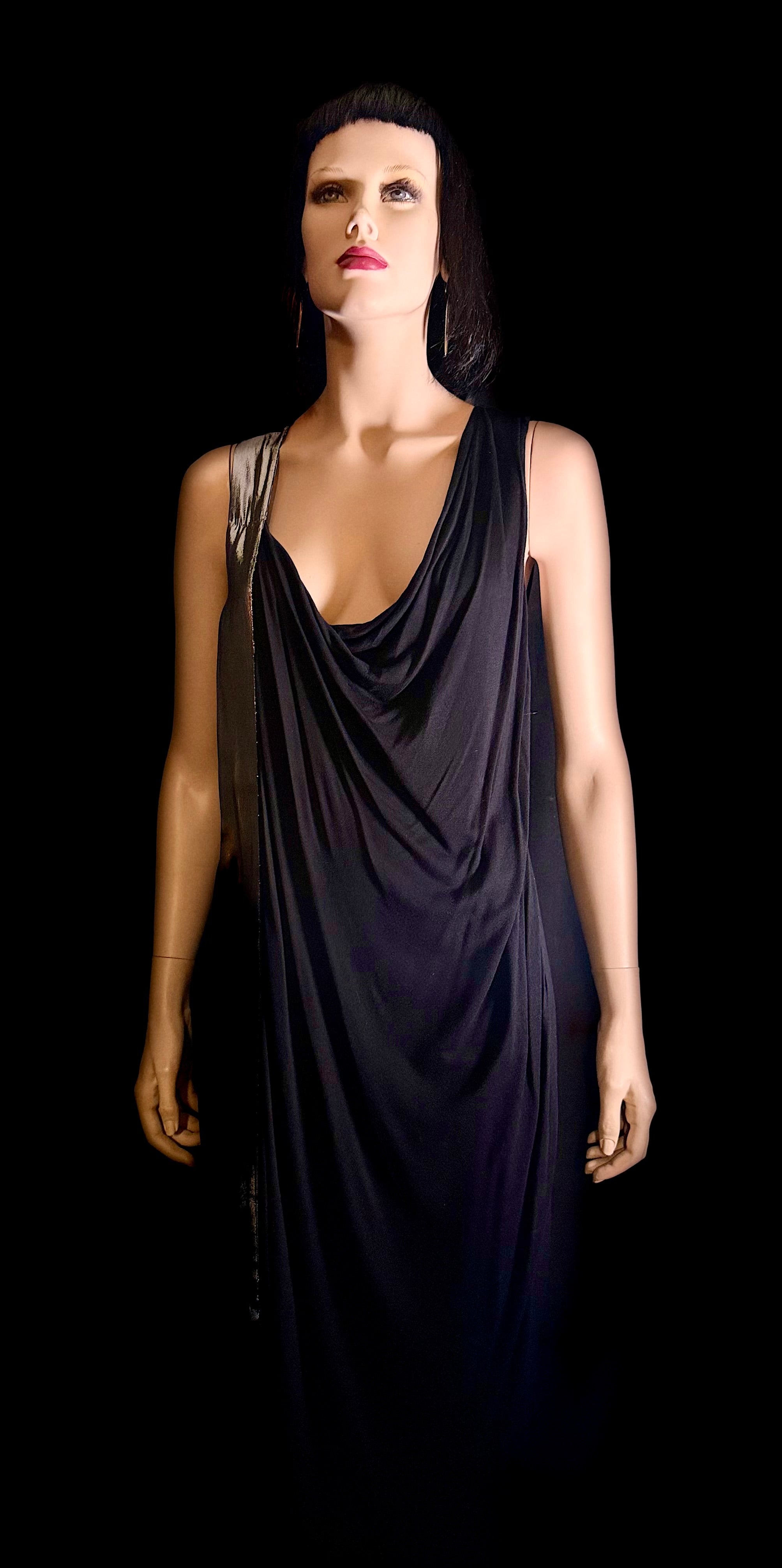 Lanvin Draped Jersey Dress with Metallic Panel