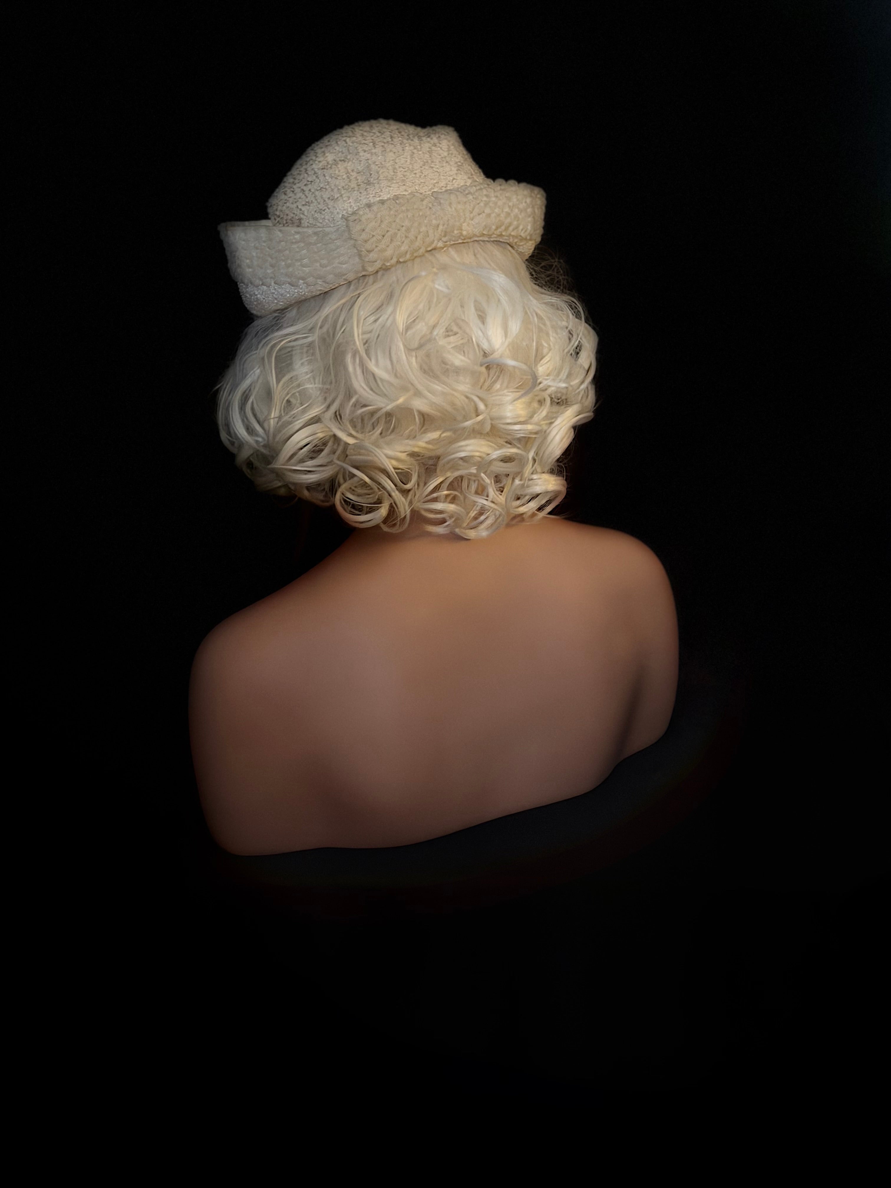 Ivory Halo Hat - 1950s Structured Straw & Chenille