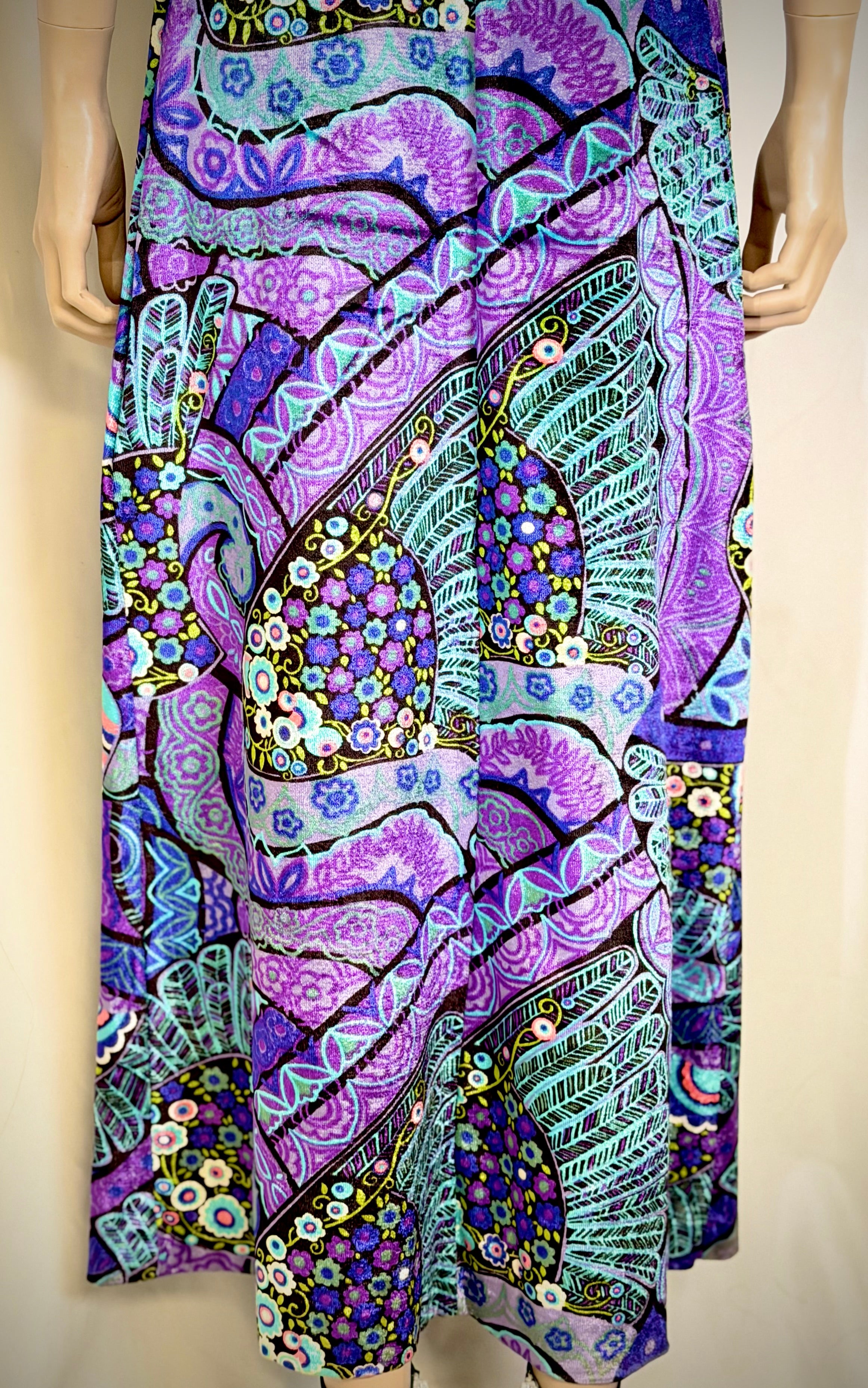 1970s Finn Karelia Psychedelic Velvet Maxi Dress | Made In Finland