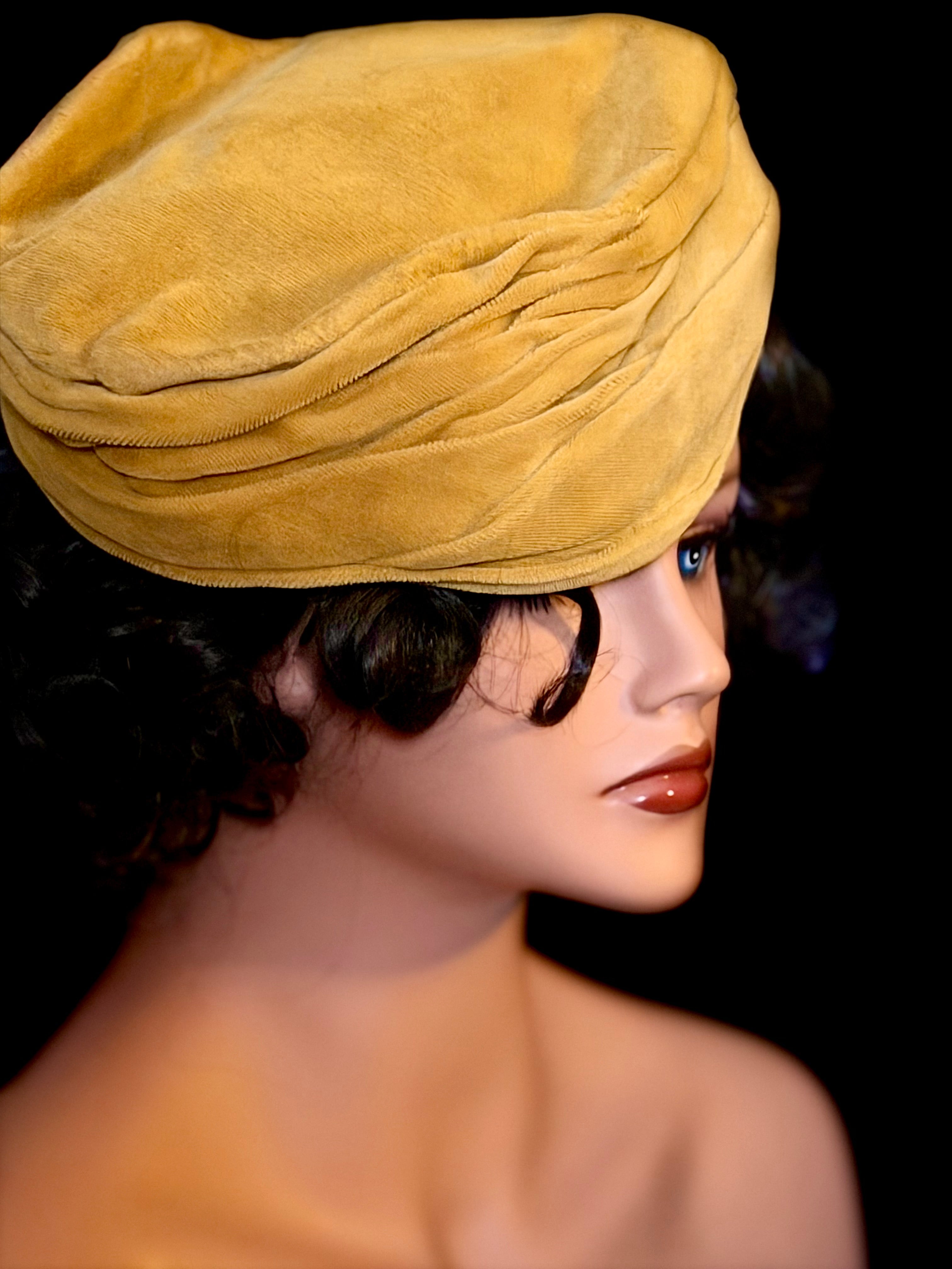 Vintage Draped Mustard Hat