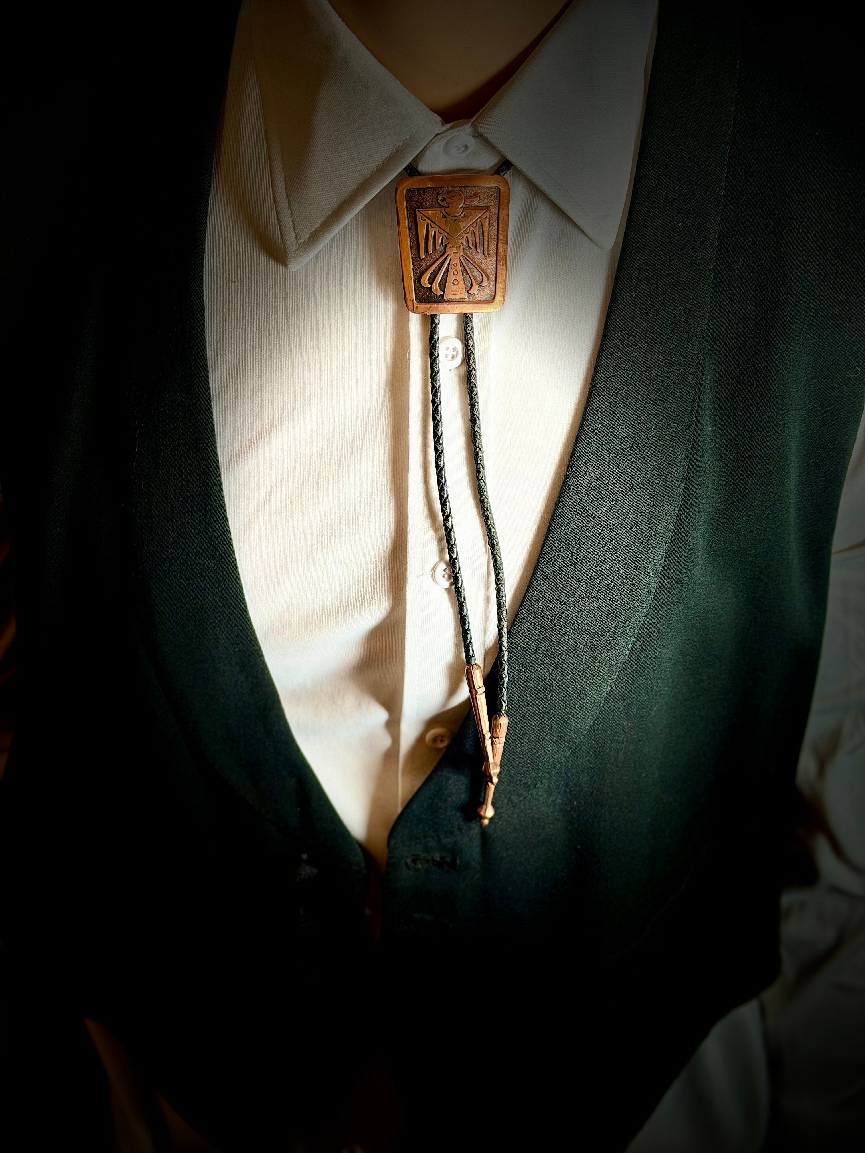 Vintage Thunderbird Copper Bolo Tie | Western Southwestern Tie | Mid-Century