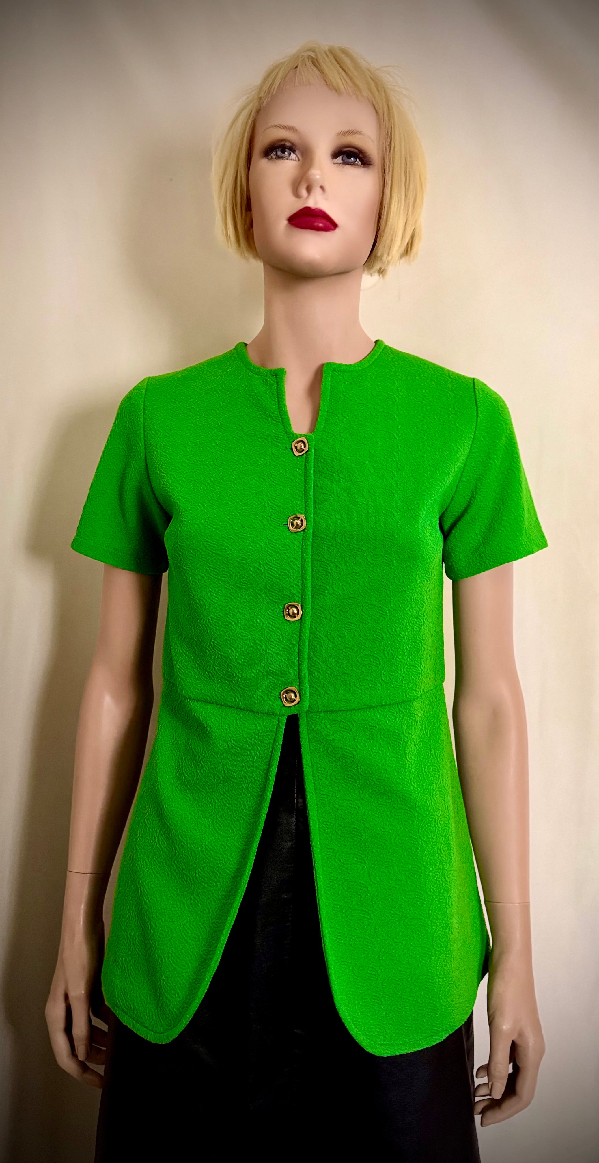 Vibrant 1960s Mod Green Textured Top