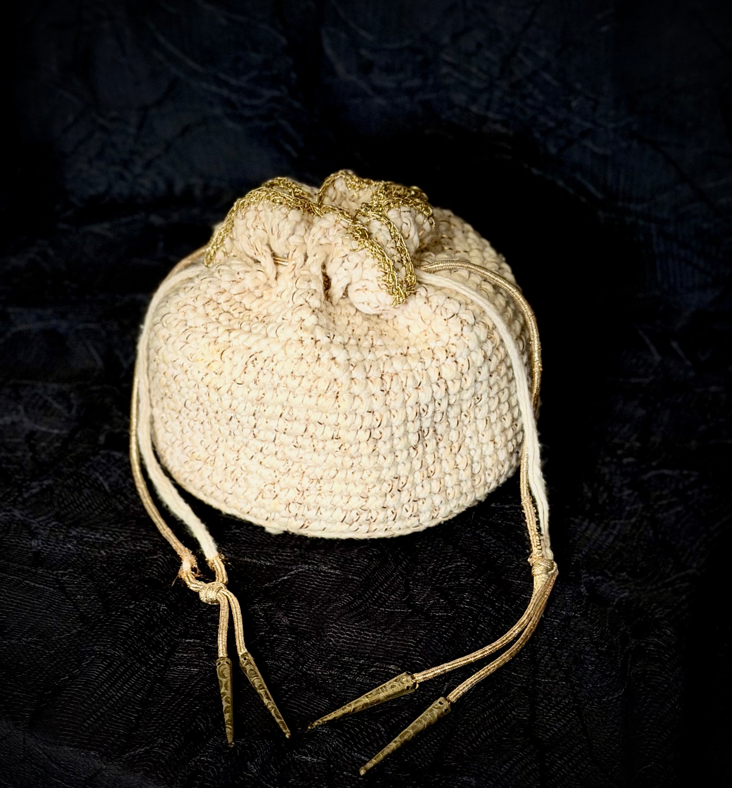 Evening Pouch - 1960s Gold-Thread Crochet Bag
