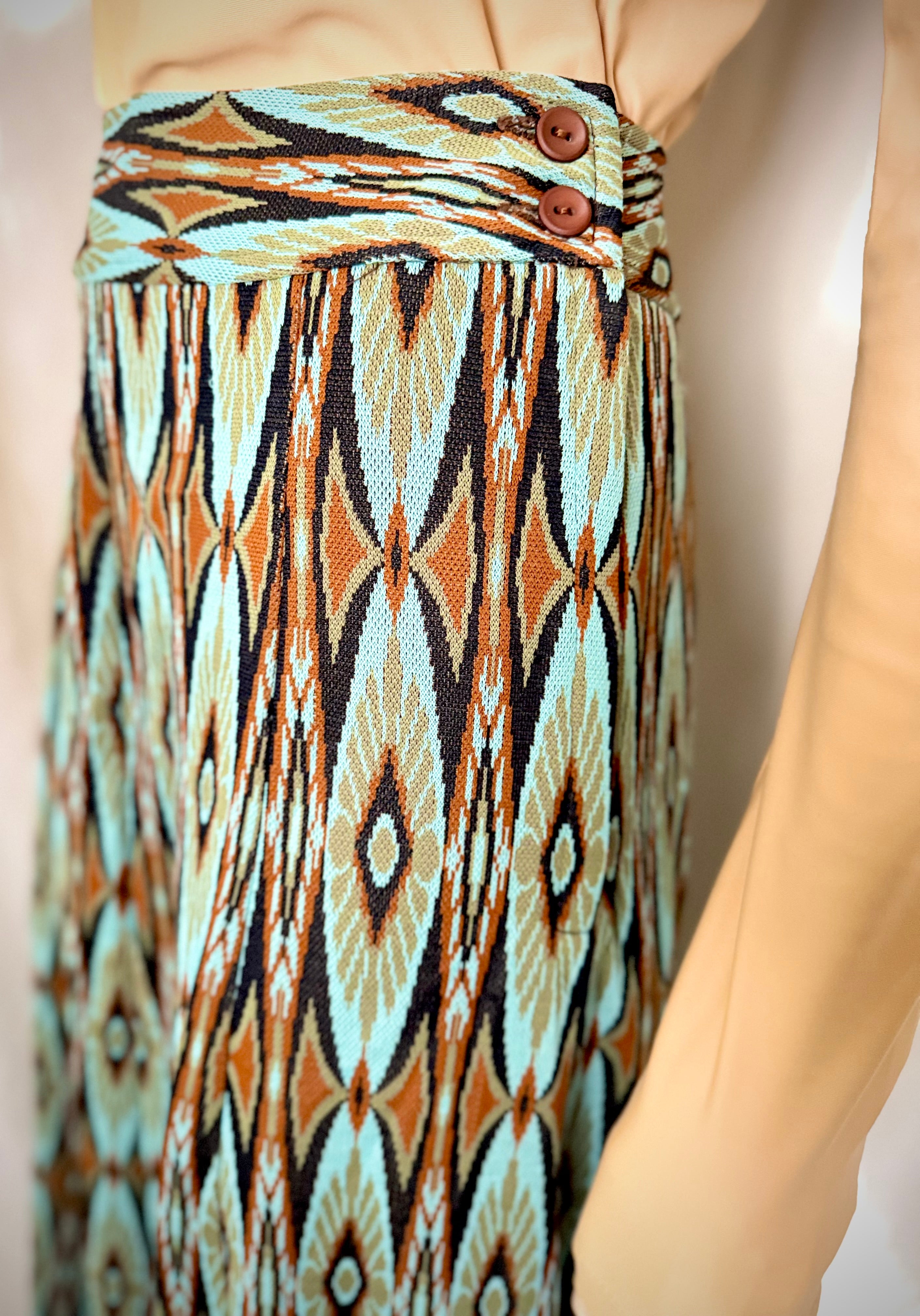 70s Geometric Knit Maxi Skirt