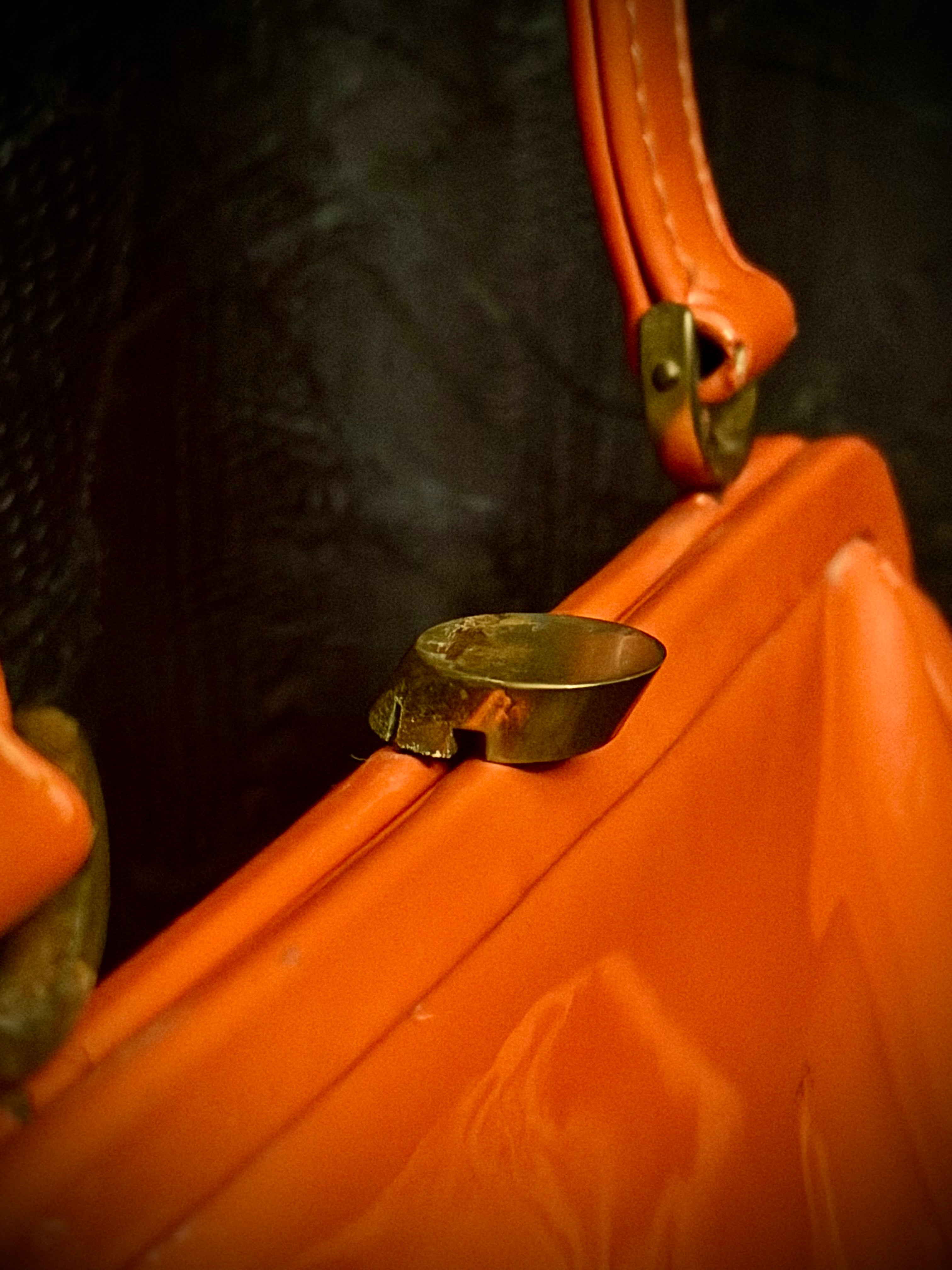 Mid-Century Tangerine Handbag with Original Gloves and Hanky Set