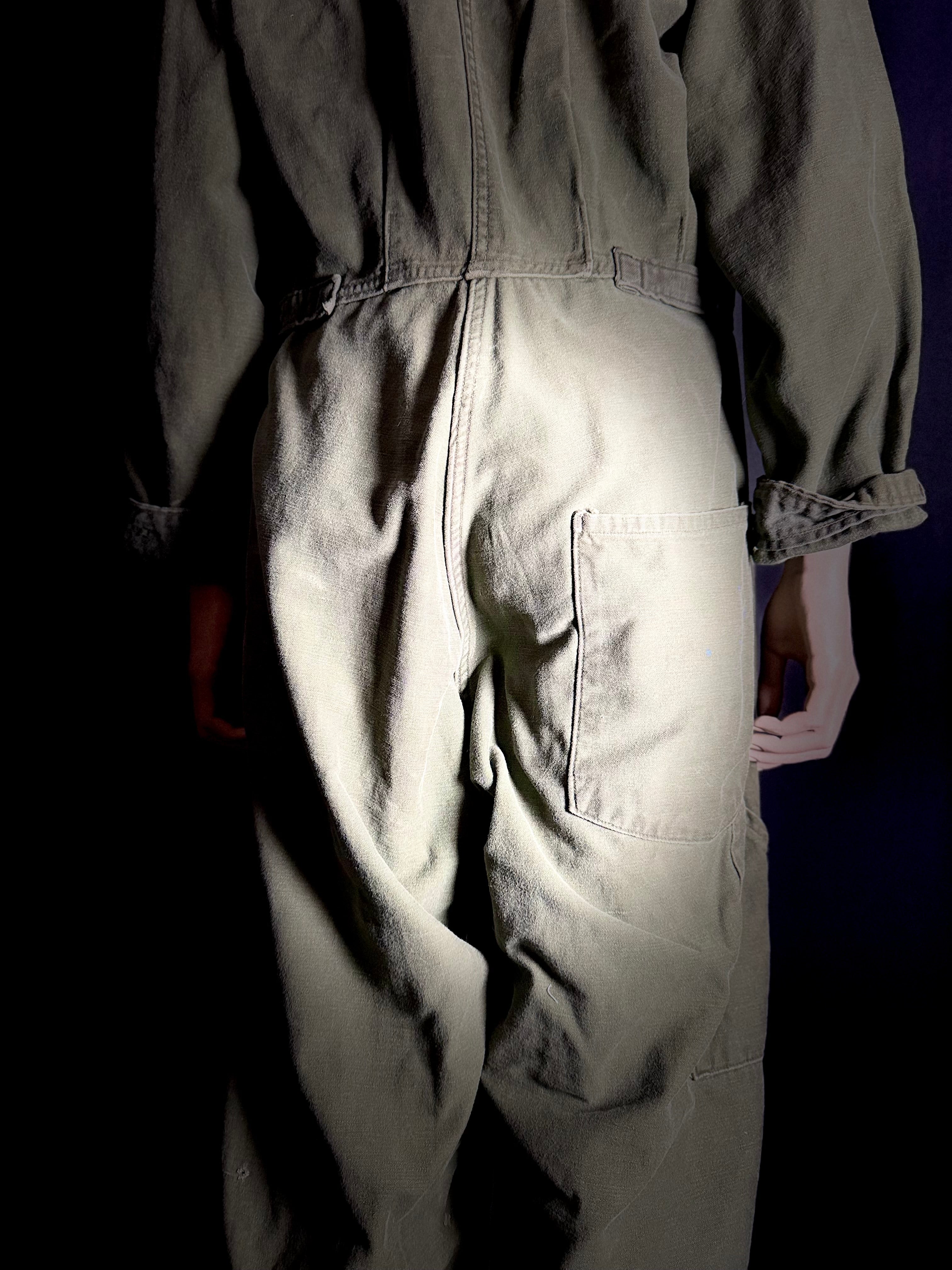 1970s Olive Workwear Jumpsuit | Vintage Painter’s Coverall | Cotton Utility Suit