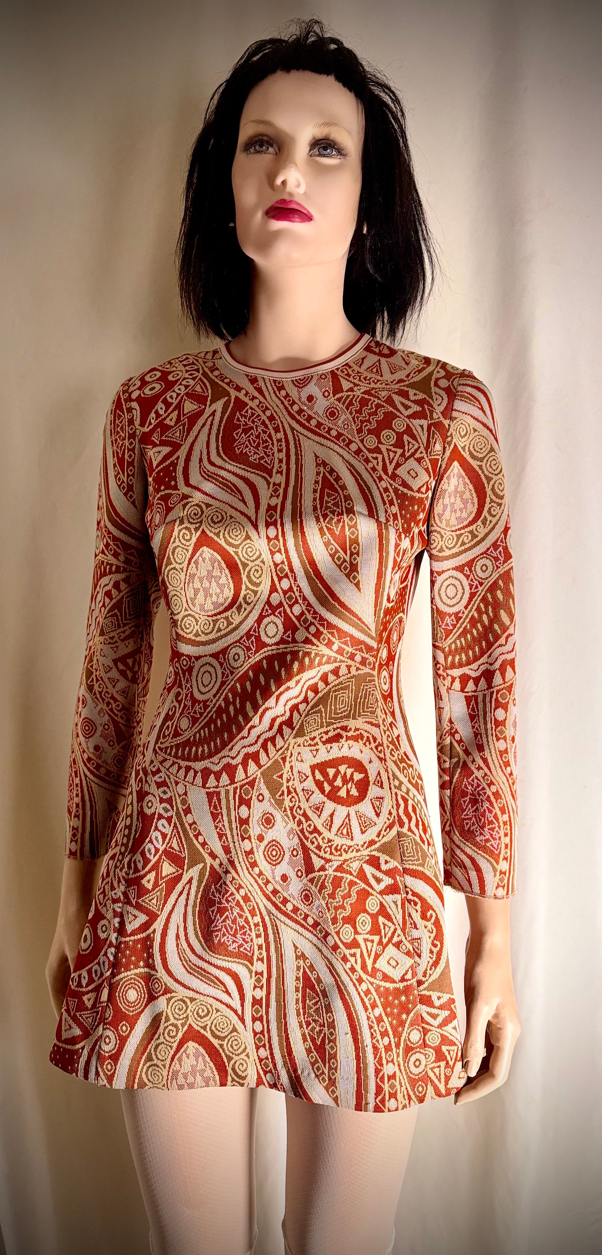 1960s Mod Graphic Knit Mini Dress | Long Sleeve | Mint Condition