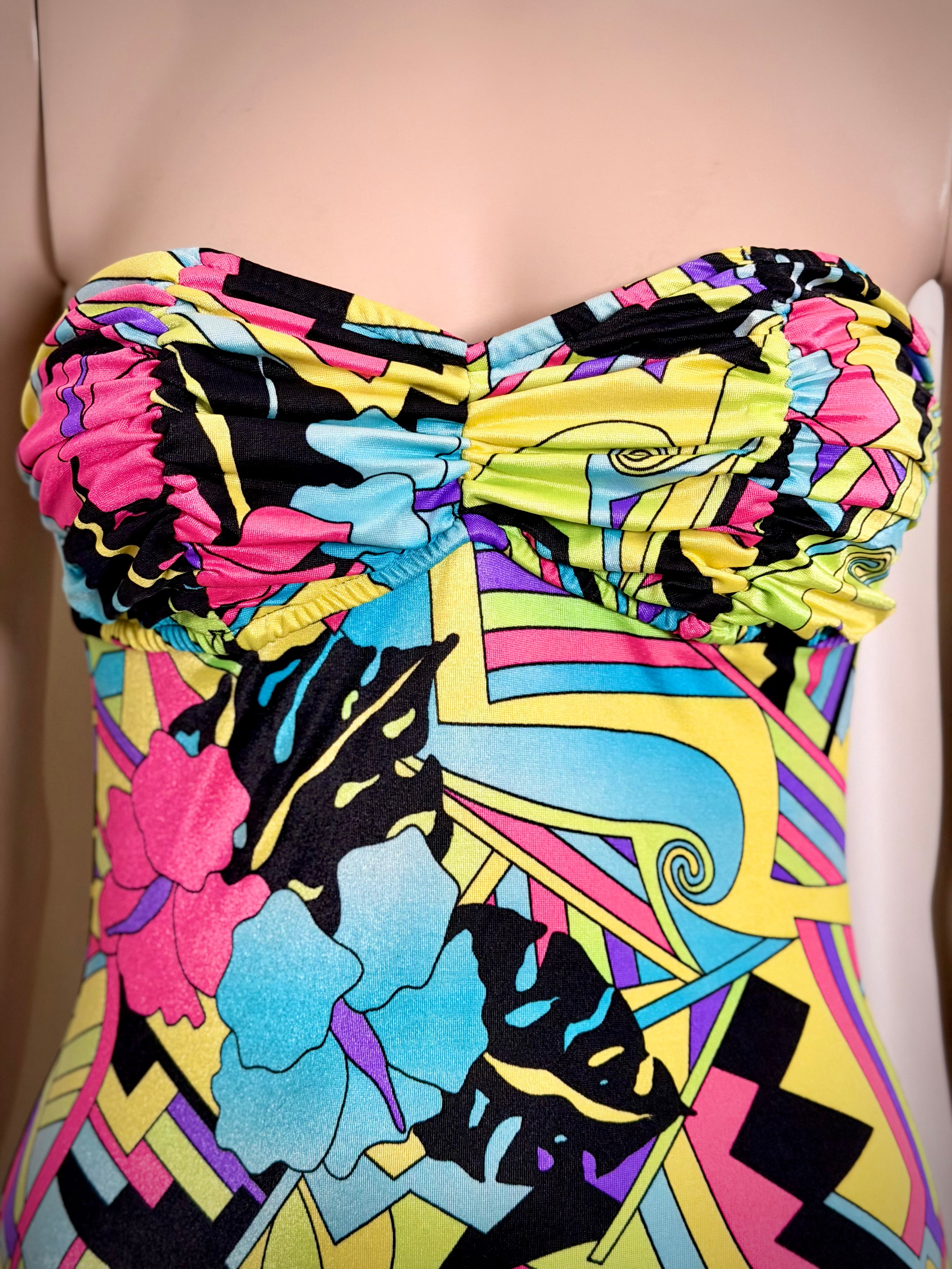 1990s Neon Tropical Print Bodysuit Swimsuit | Bodysuit