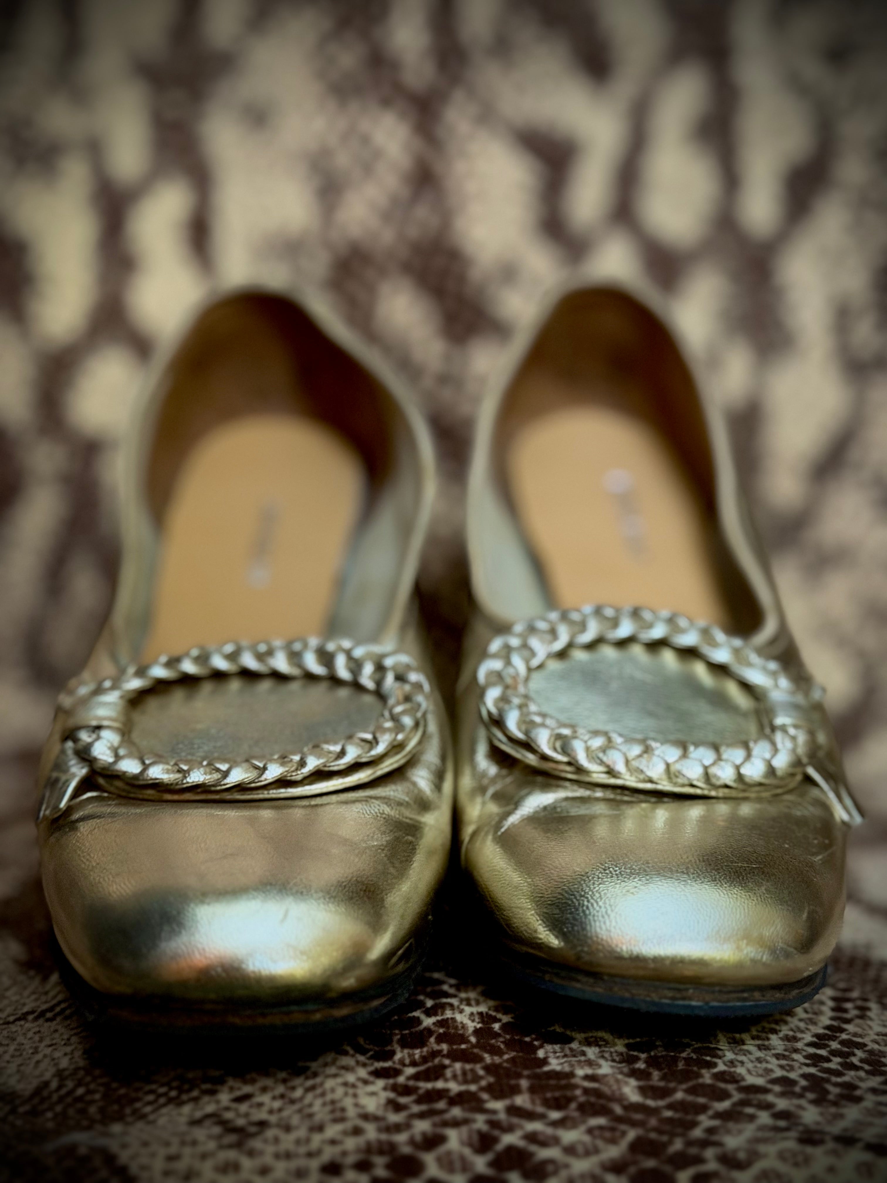 Late 1950s Gold Metallic Leather Pumps | Braided Detail | Fully Restored | EU 39–40