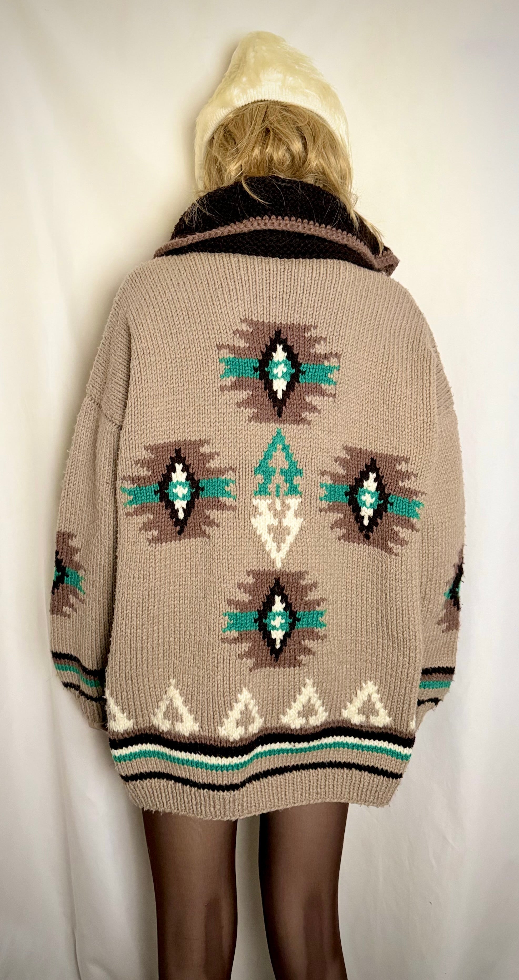 Authentic Vintage Cowichan Cardigan - Hand-Knit Wool