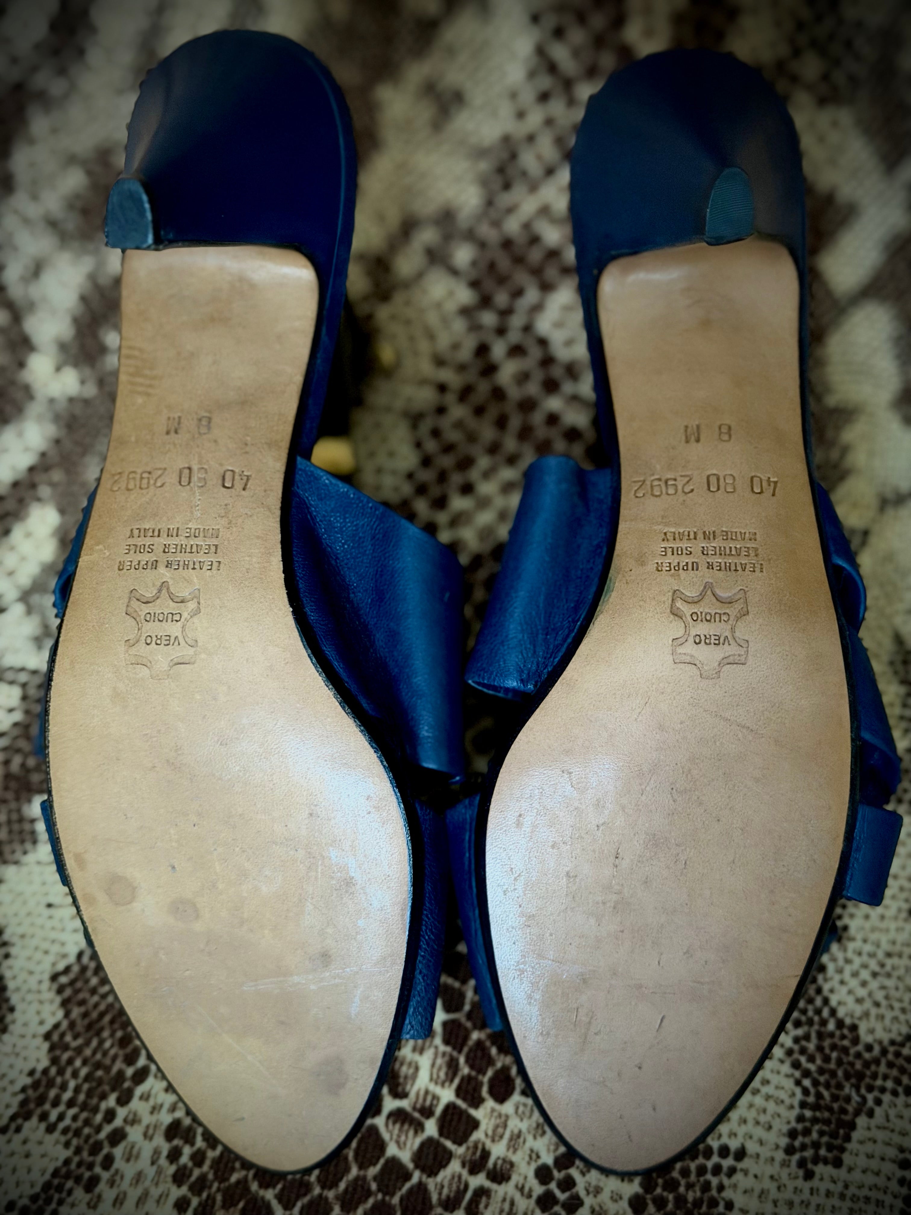 Bloomingdale’s Blue Leather Knot Mules – Deadstock 1980s (Italy) EU 38