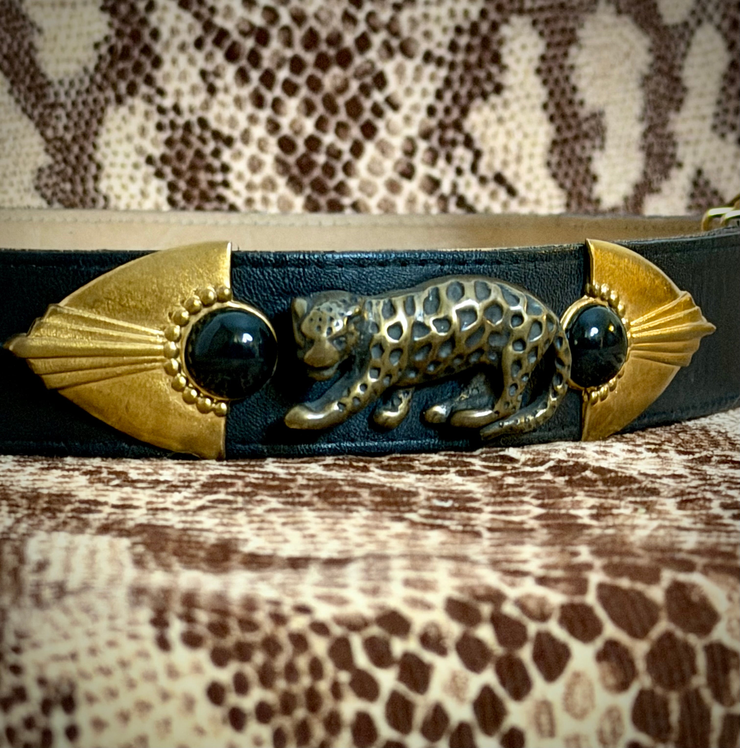 1980s Leather Belt with Leopard Hardware