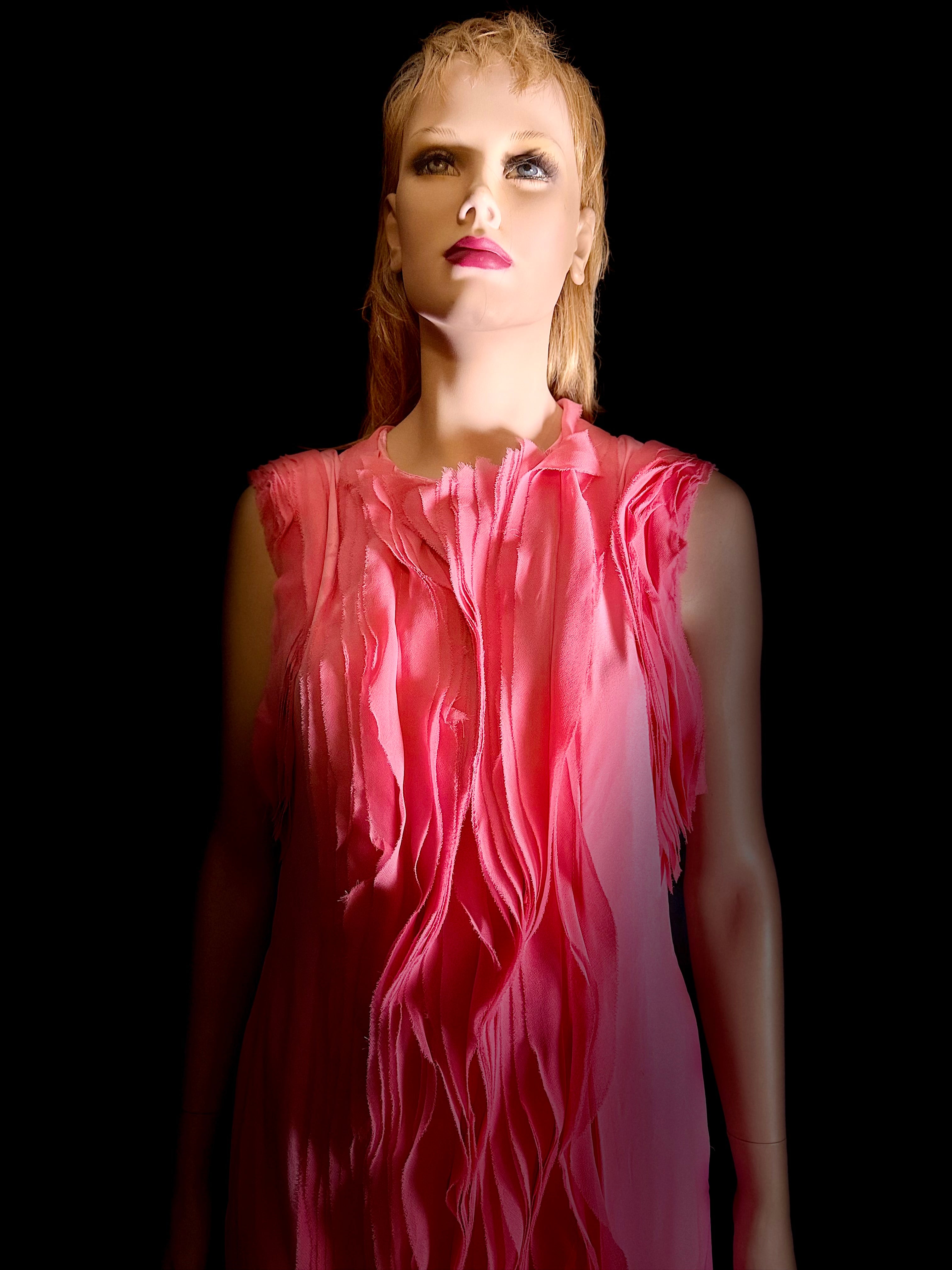 Late 80s / Early 90s Textured Pink Sleeveless Dress - Sculptural Surface Detail