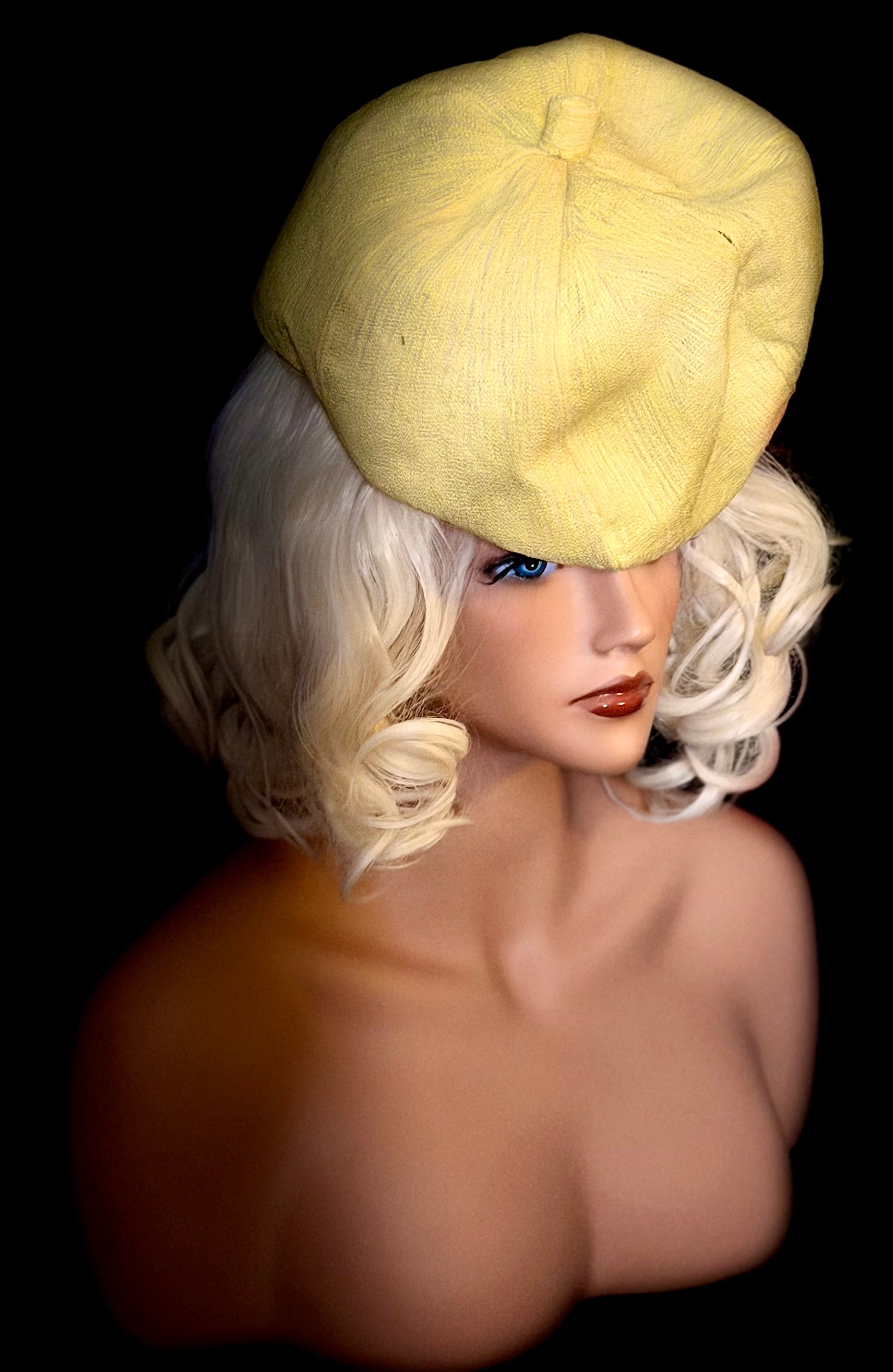 Mid-Century Sculptural Hat - Structured Papier-Mâché Form in Textured Silk-Like Fabric