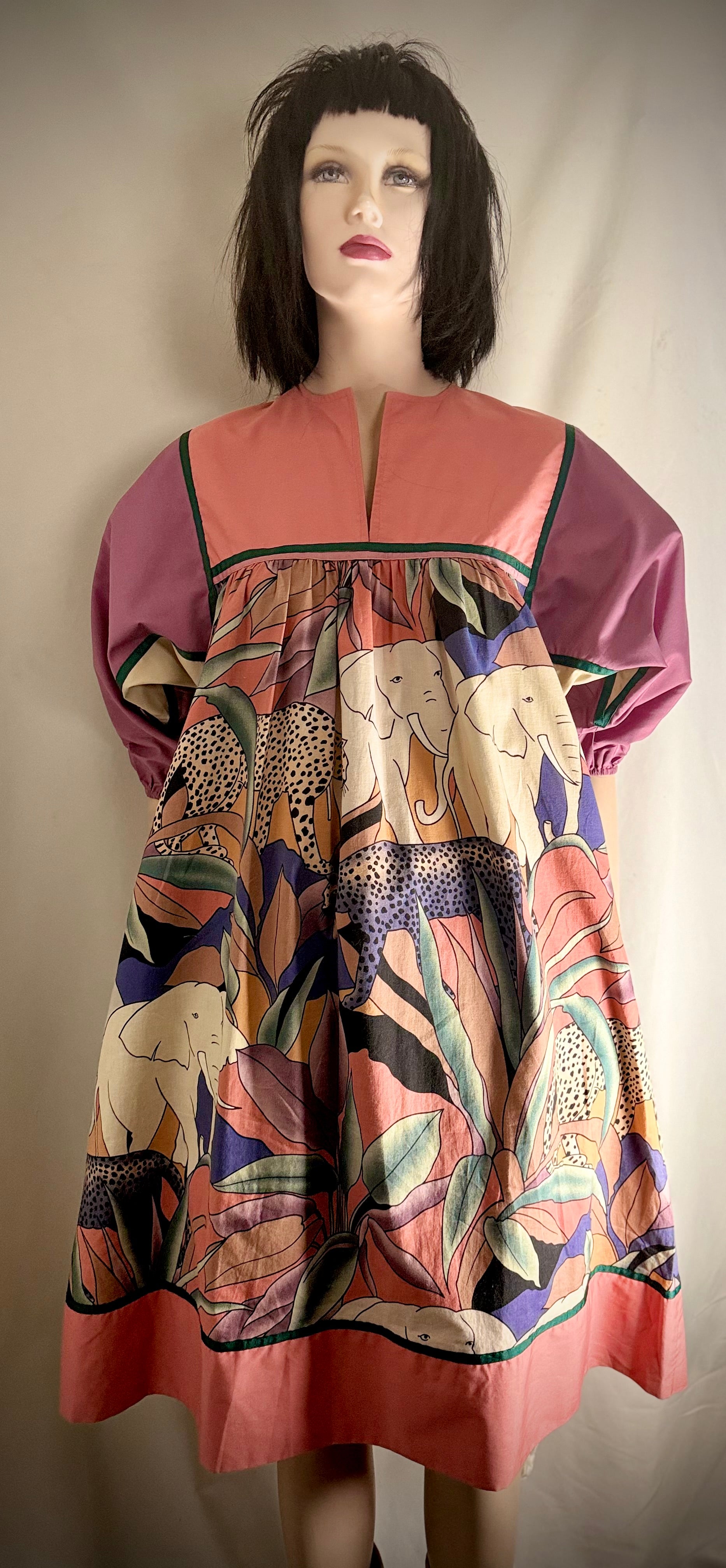 1980s Krist Gudnason California Safari Print Cotton Dress