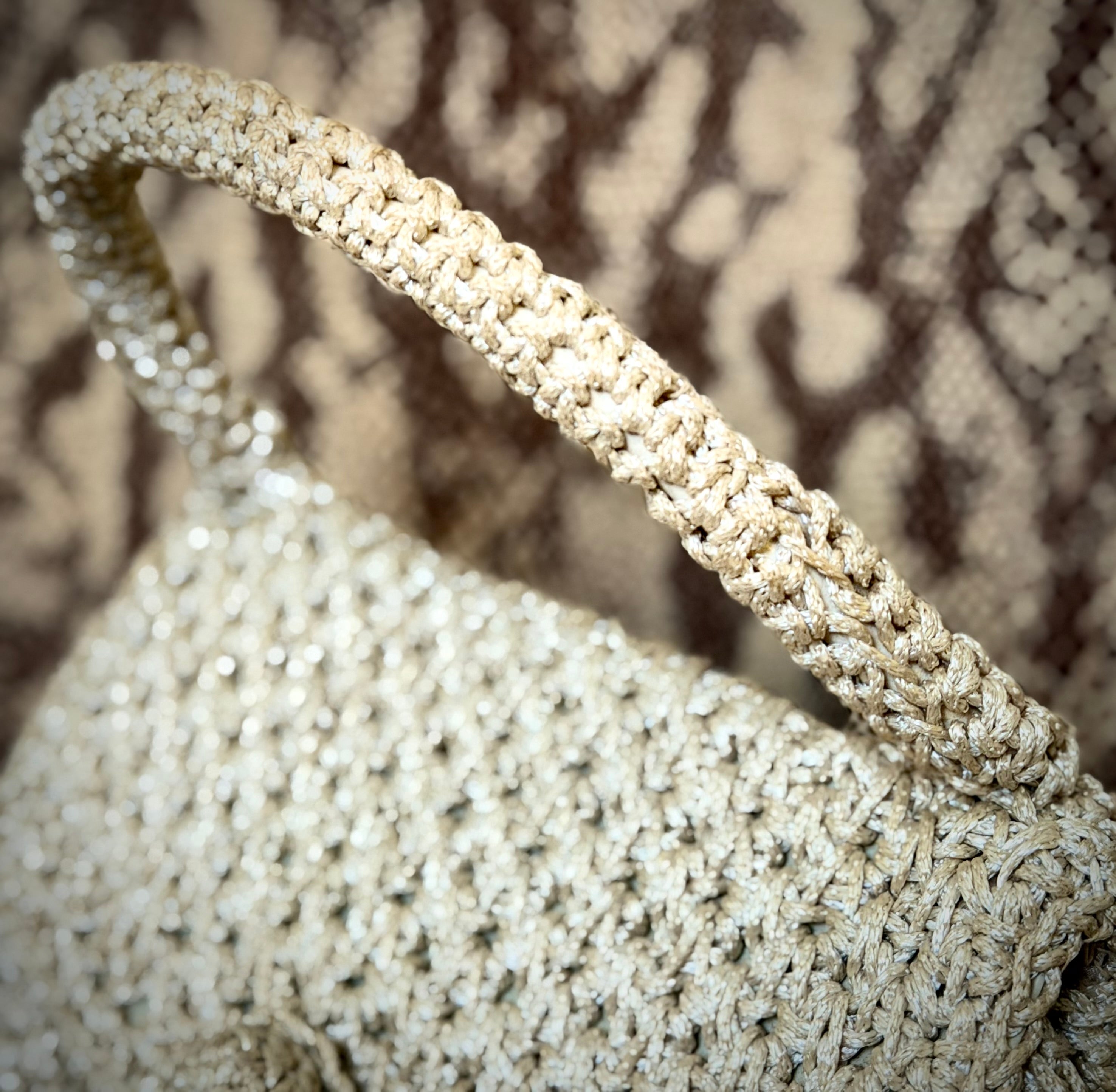 Crochet Tote - 1960s Handwoven Raffia Handbag