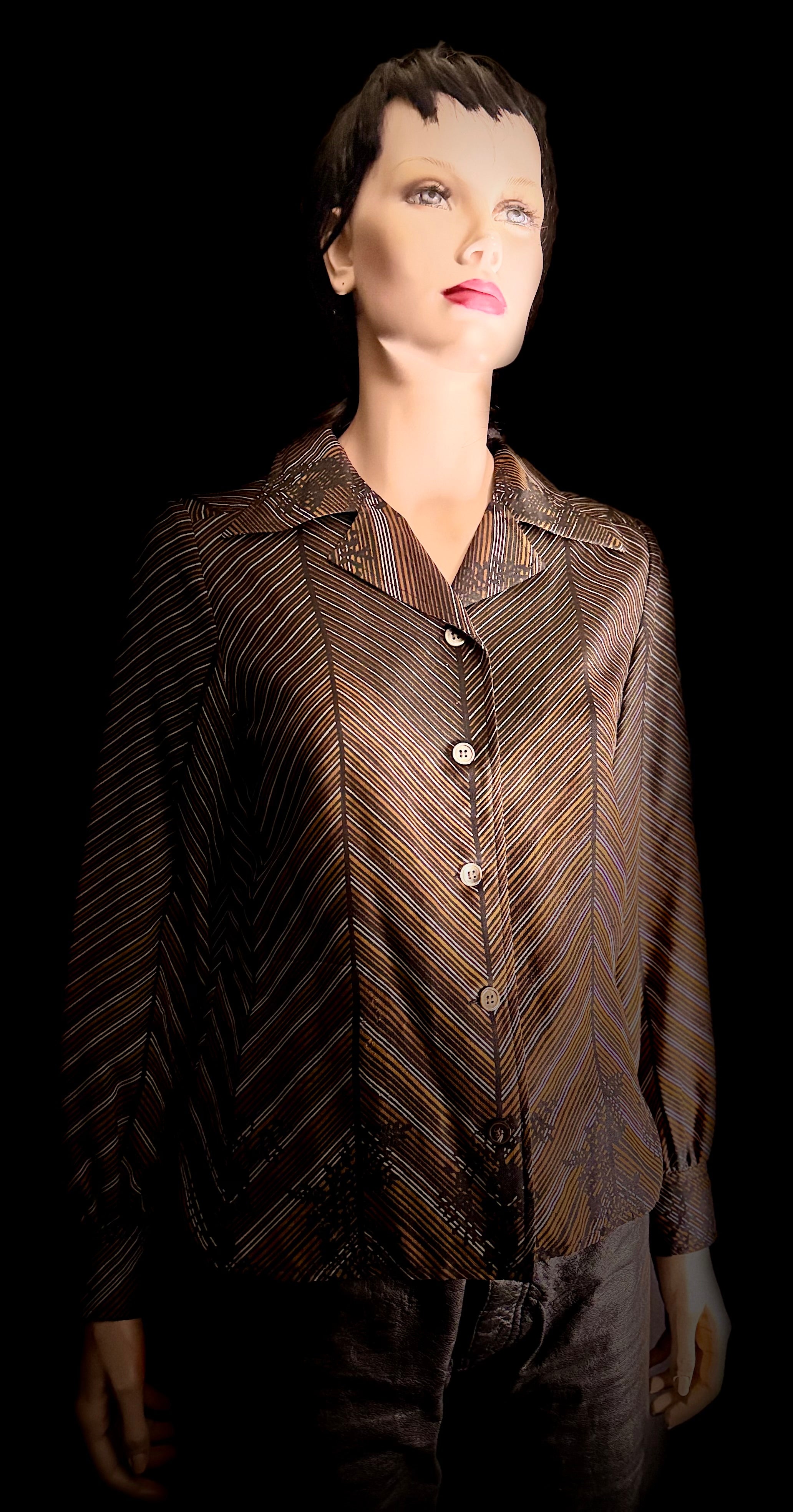 Vintage 1970s Graphic Chevron Blouse | Architectural Stripe Print