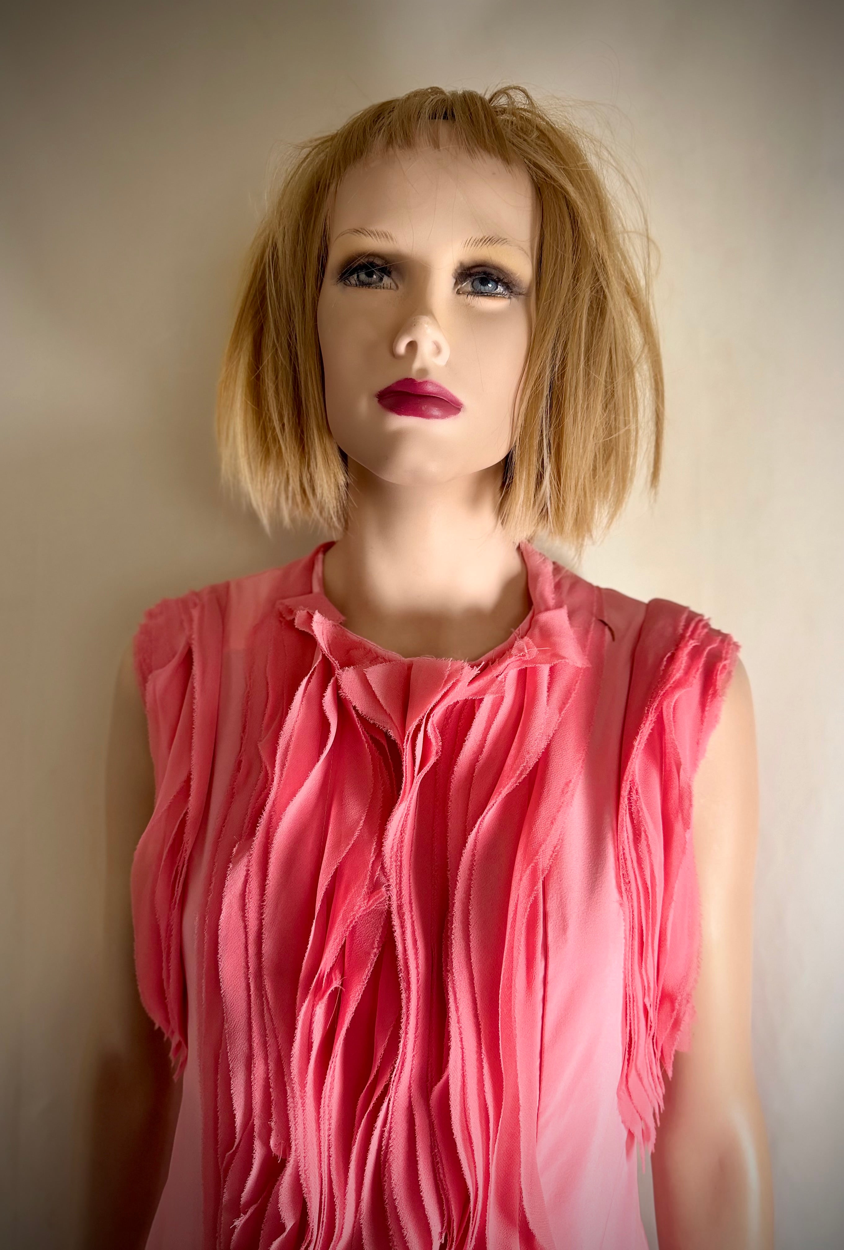 Late 80s / Early 90s Textured Pink Sleeveless Dress - Sculptural Surface Detail