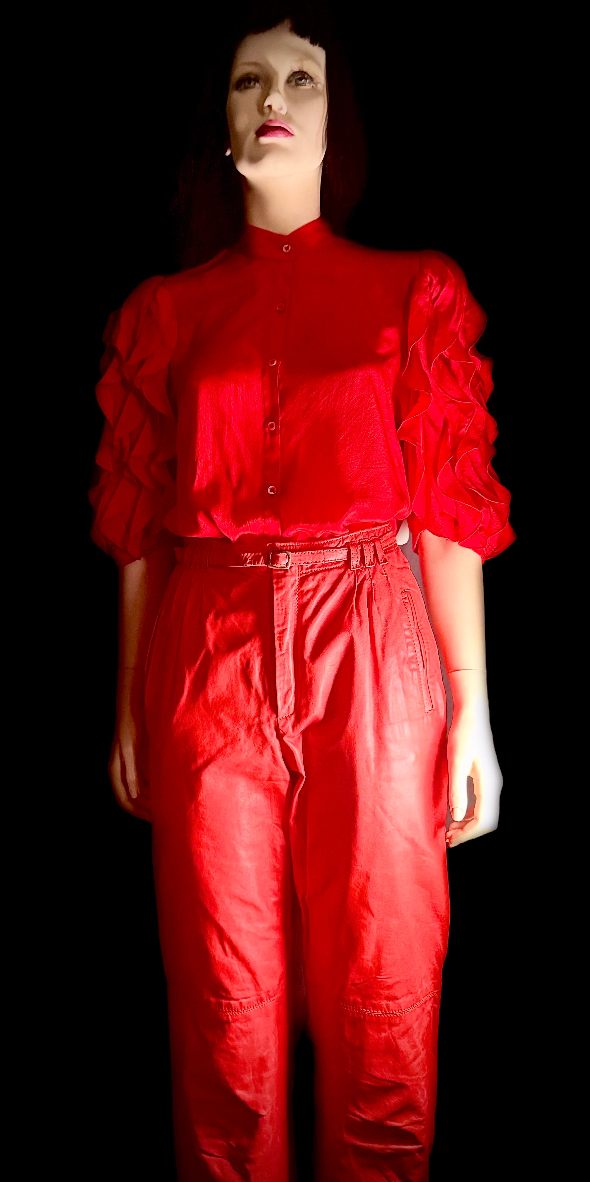 Vintage Red Leather Trousers - High-Waist Cut
