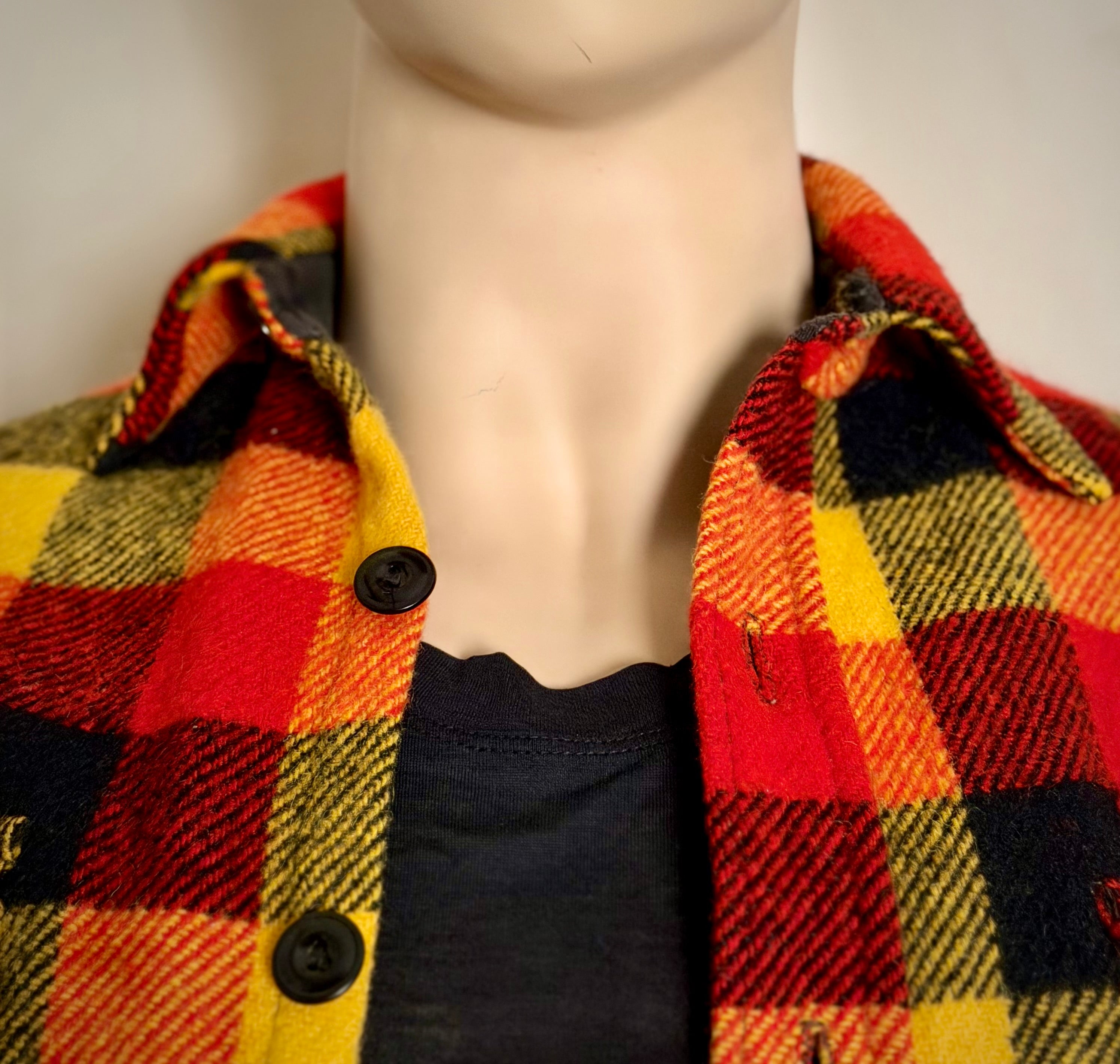 1960s Red and Gold Plaid Wool Shirt | Heavy Flannel