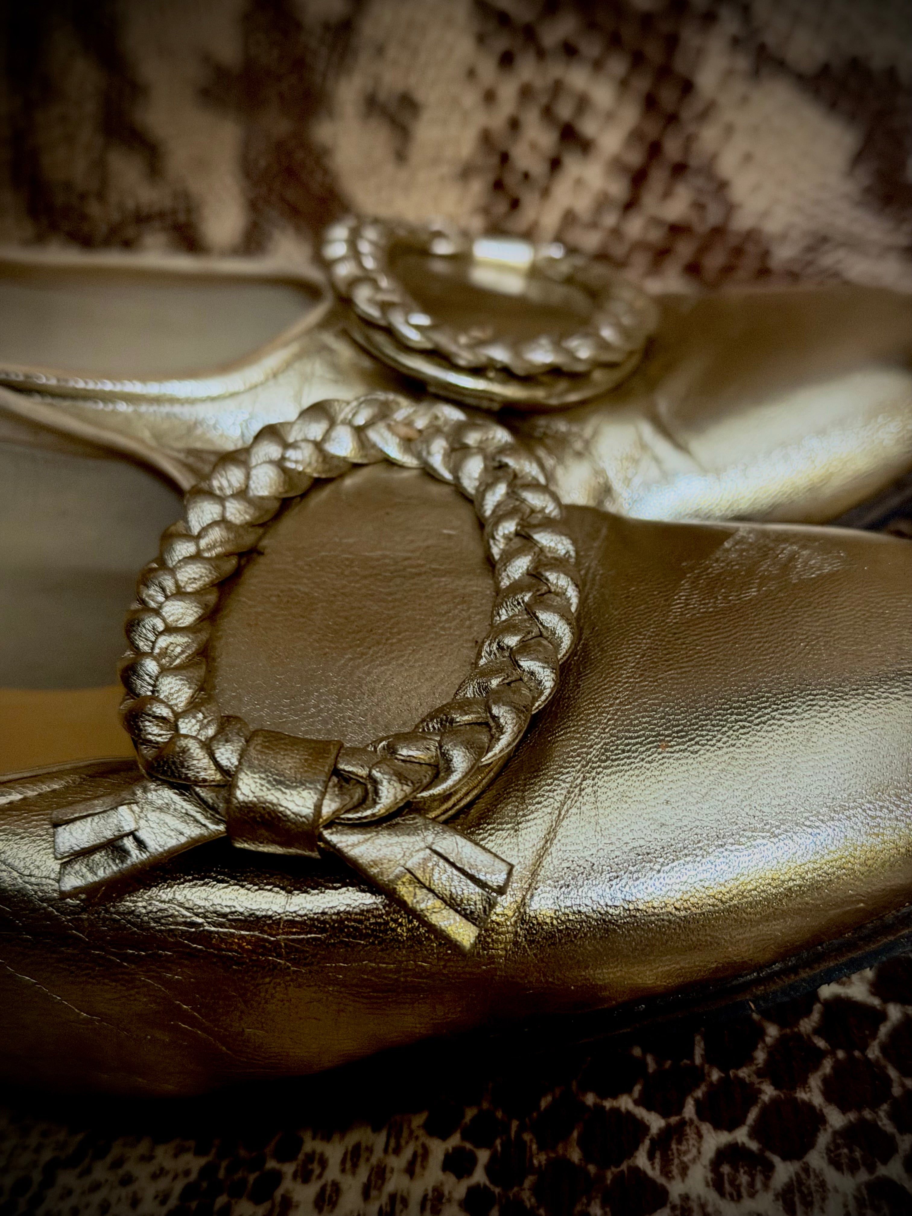 Late 1950s Gold Metallic Leather Pumps | Braided Detail | Fully Restored | EU 39–40