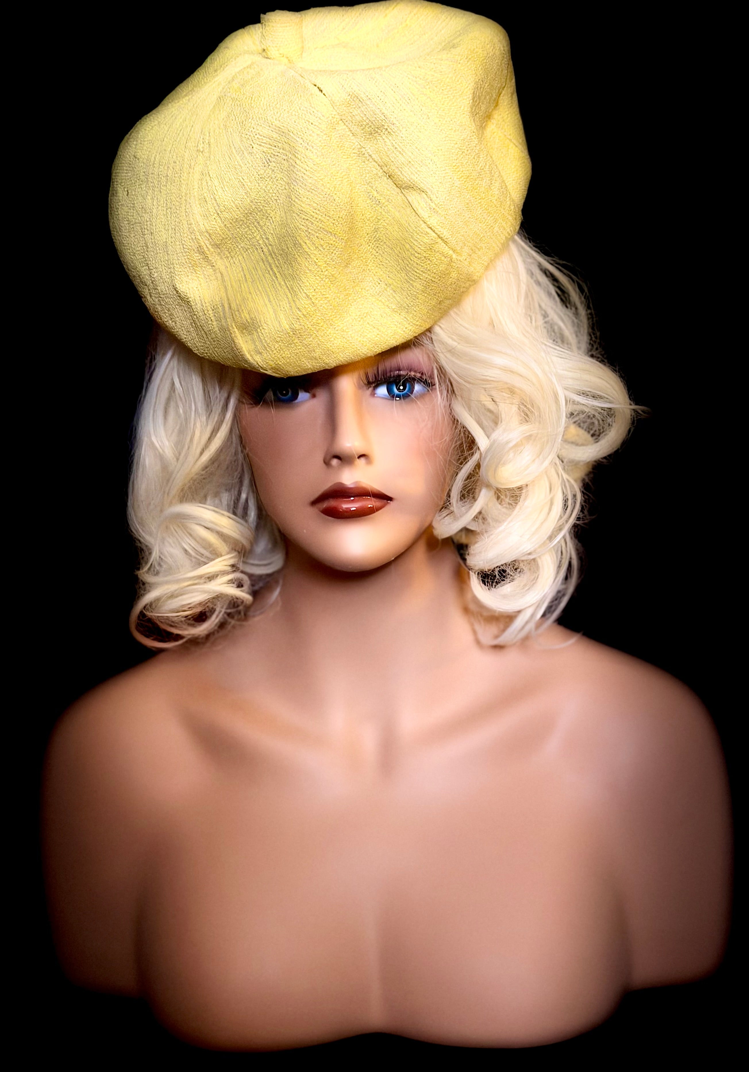 Mid-Century Sculptural Hat - Structured Papier-Mâché Form in Textured Silk-Like Fabric