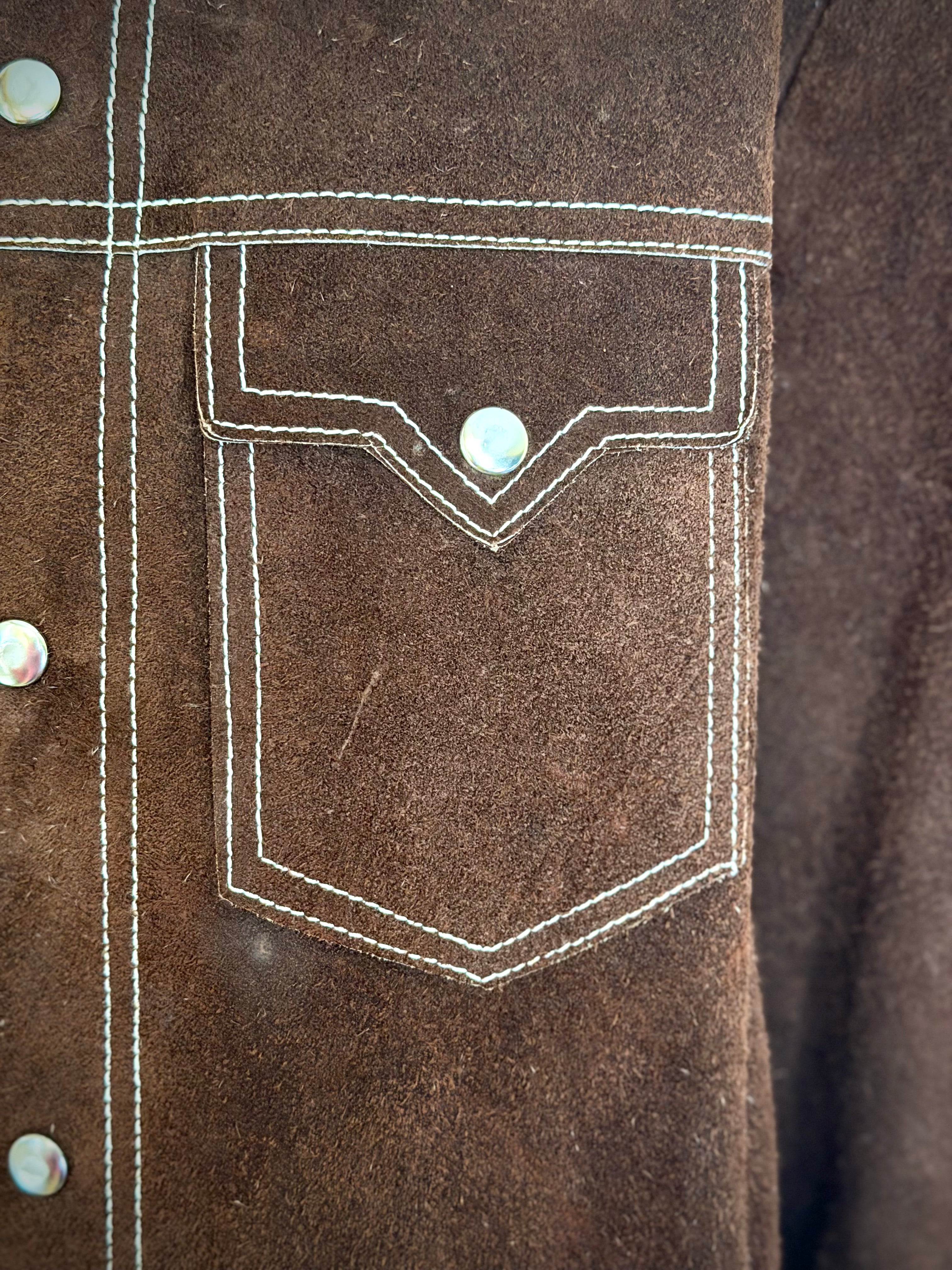 Vintage 70s Mexican Suede Western Jacket with Scenic Bird
Lining