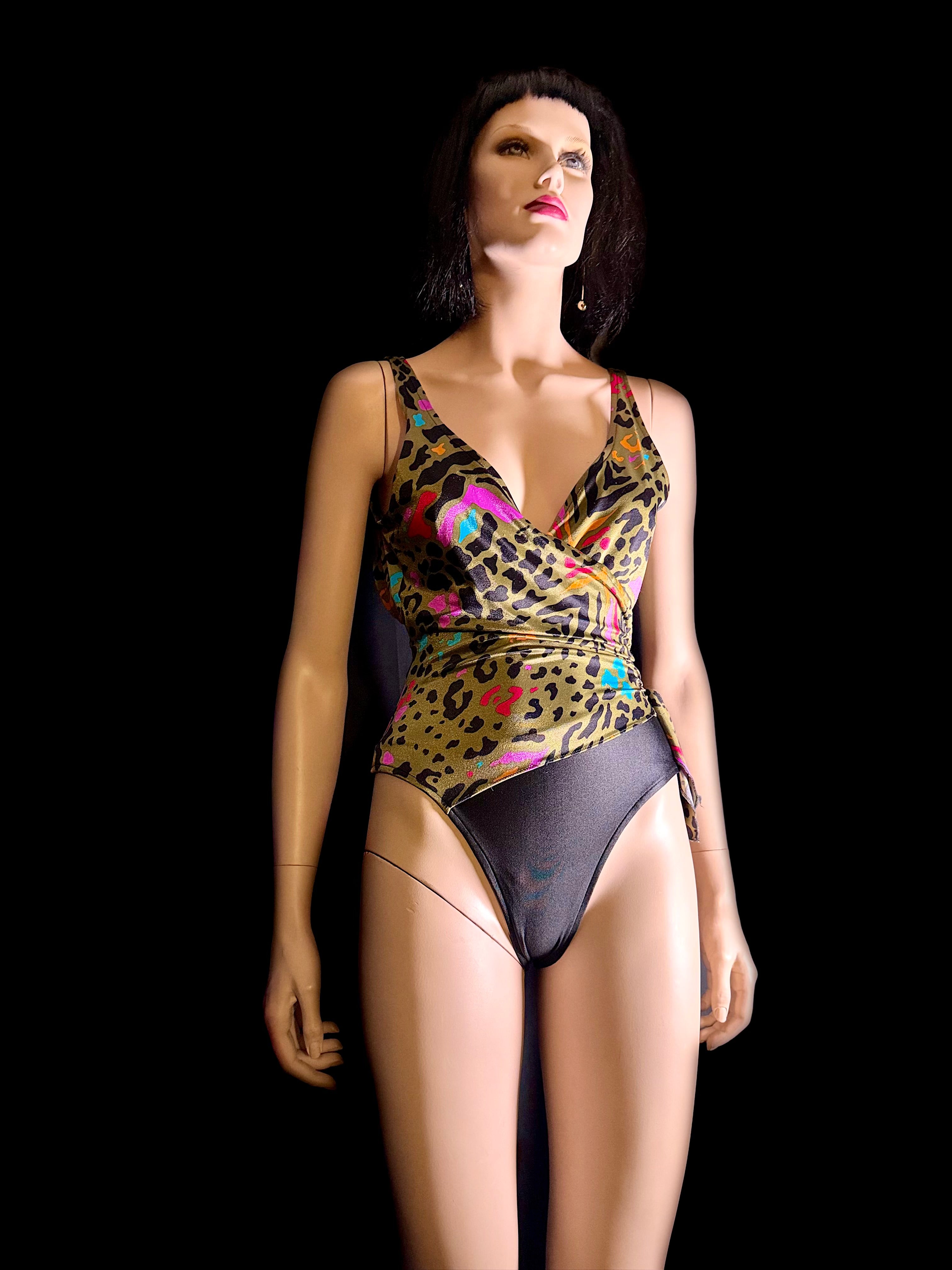 Oscar de la Renta Vintage Wrap Swimsuit - Leopard Neon Print - 80s/90s