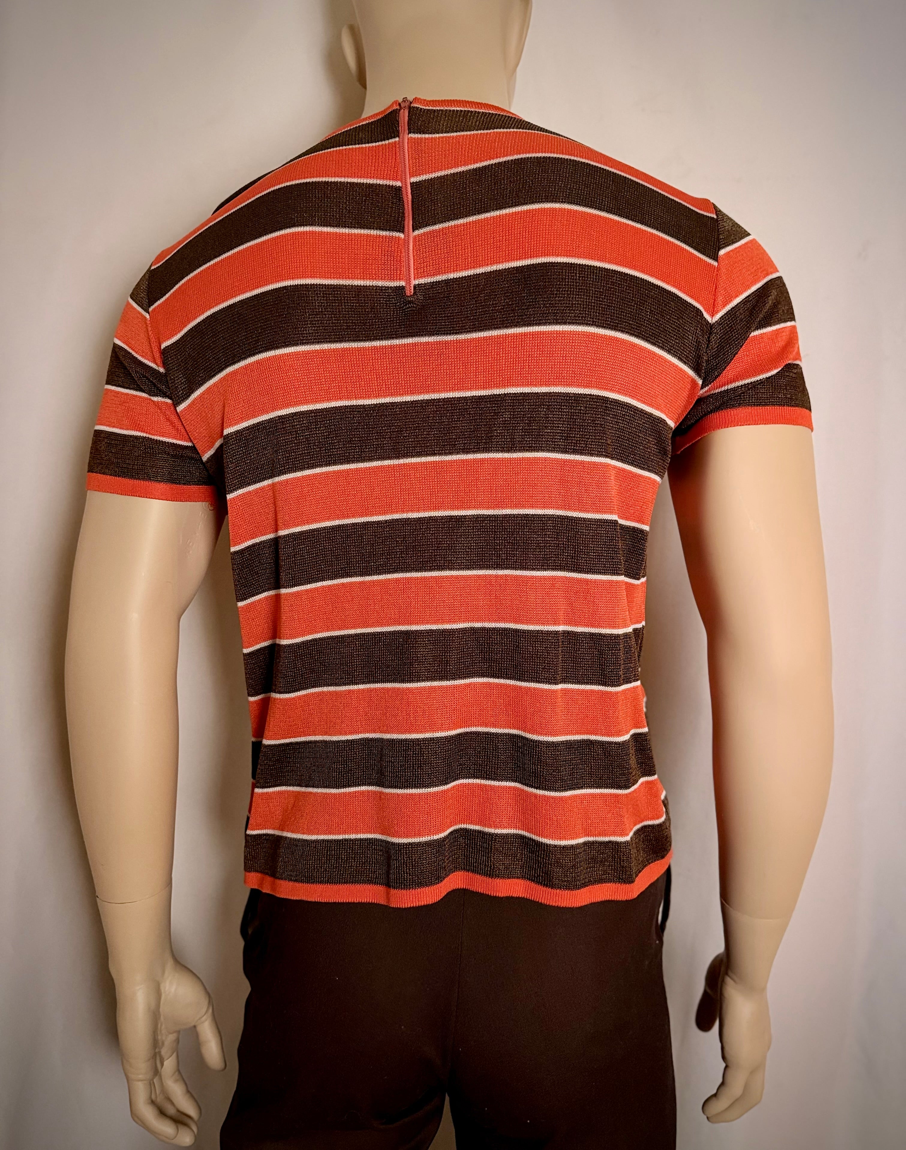 Vintage Back-Zip Striped Fine Knit Top