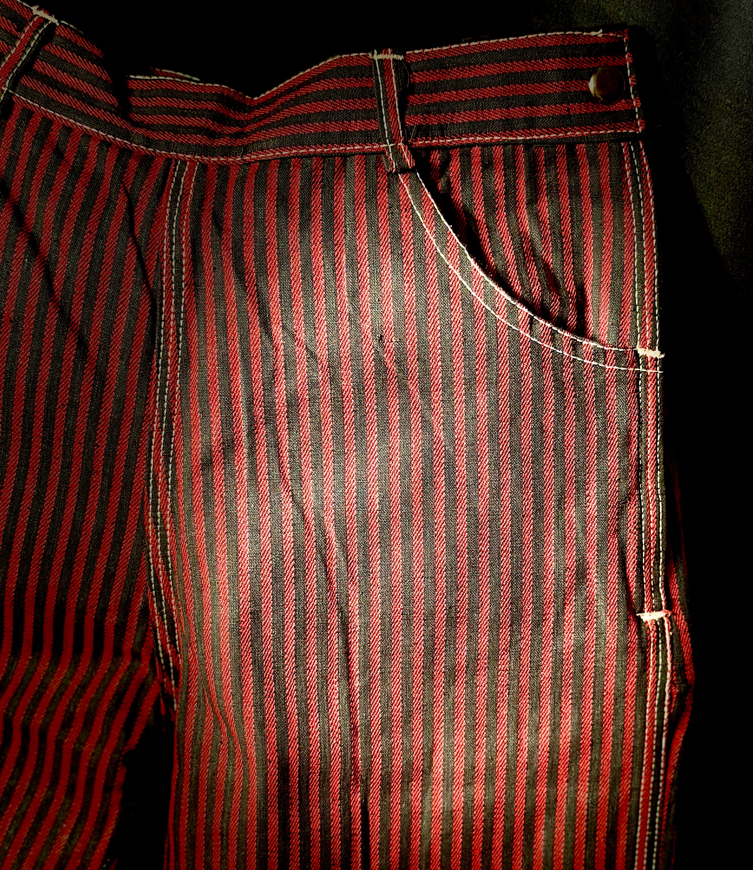Deadstock 1960s Red and Black Striped Slim Cut Pants  | Utility Trousers – XS